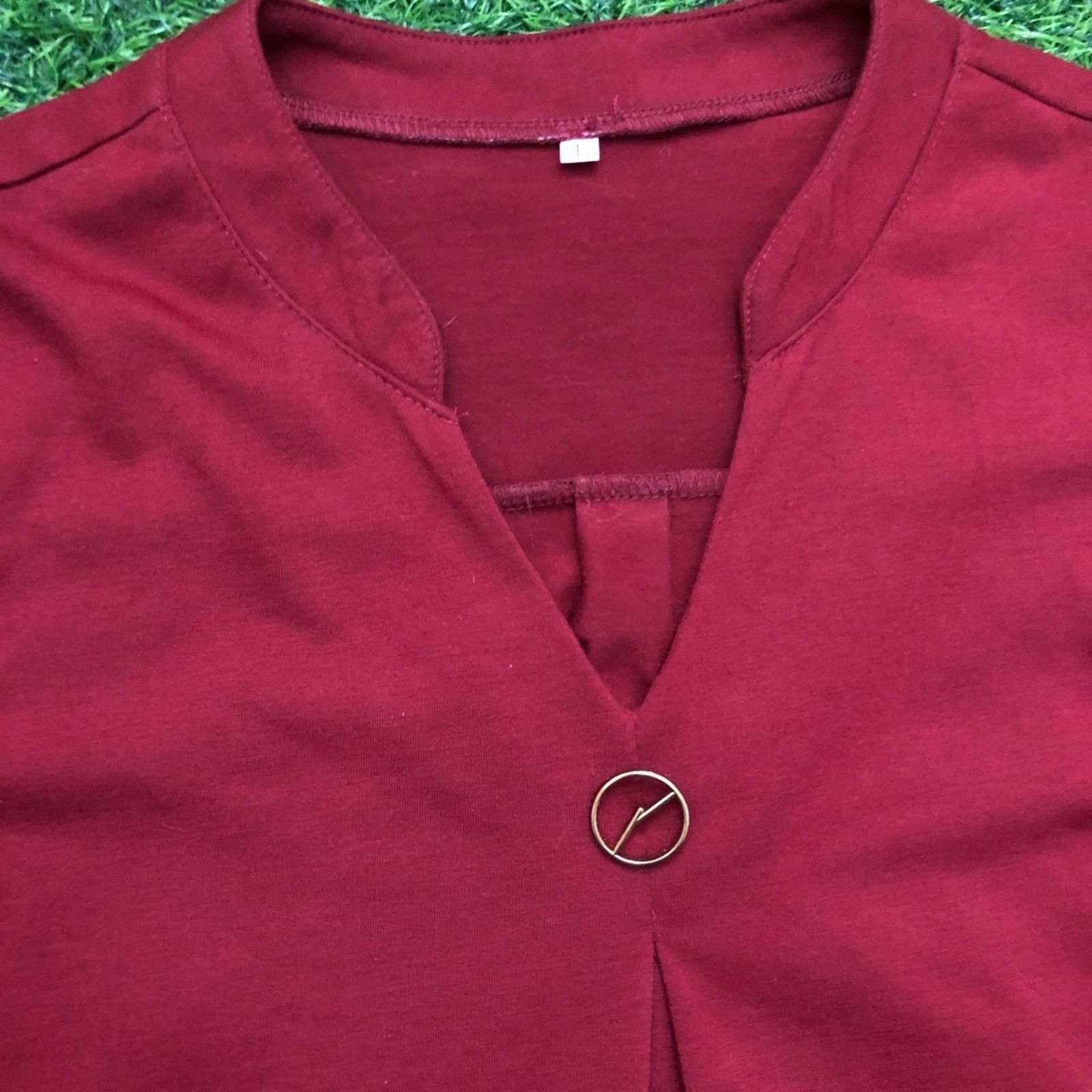 Other Women's Retro Maroon 3/4 Sleeve Blouse Gold Embellishment Size L / US 10 / IT 46 - 3 Thumbnail