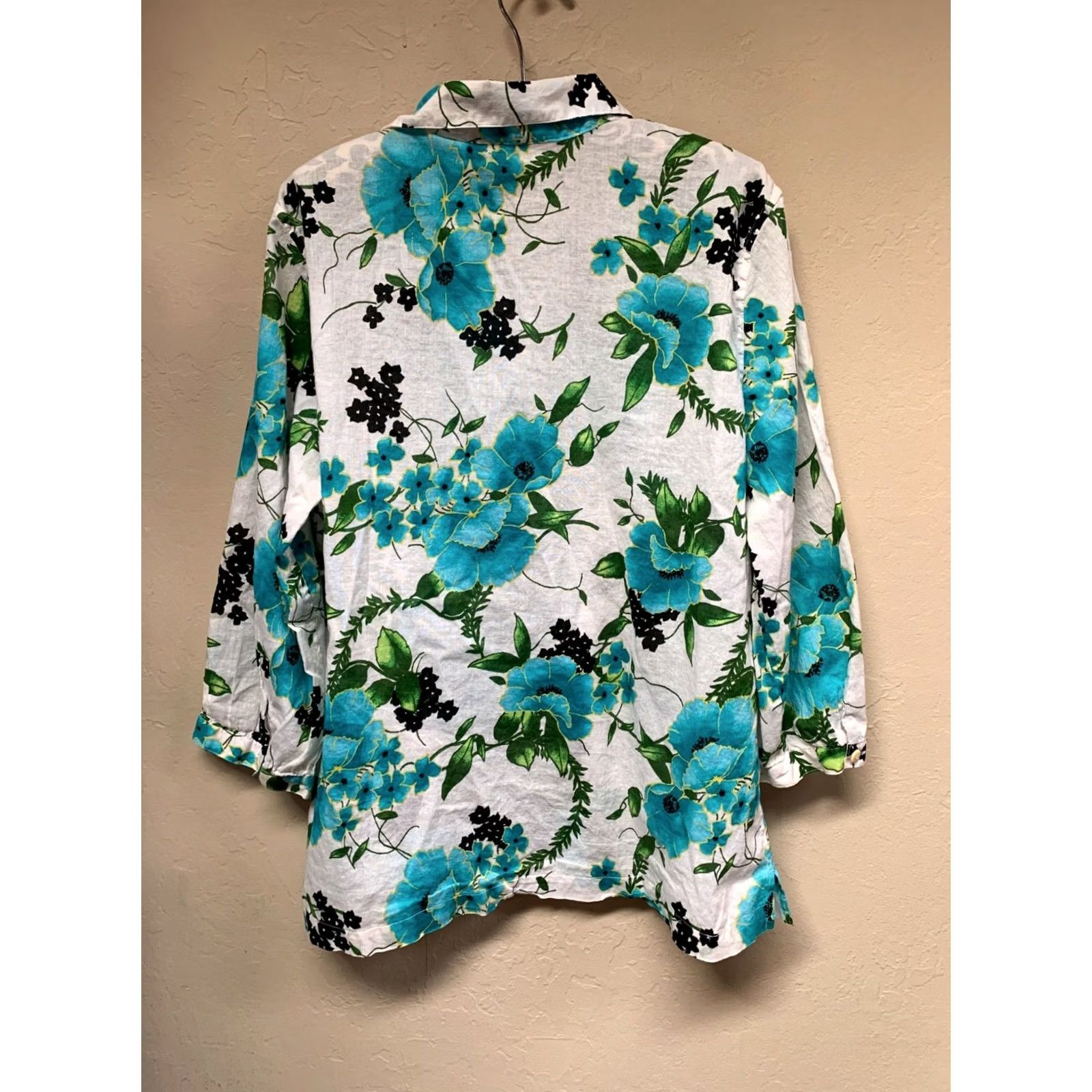 Vintage Sag Harbor Womens Button Down Top Shirt Large 3/4 Sleeves Floral Blue Casual Size L / US 10 / IT 46 - 2 Thumbnail