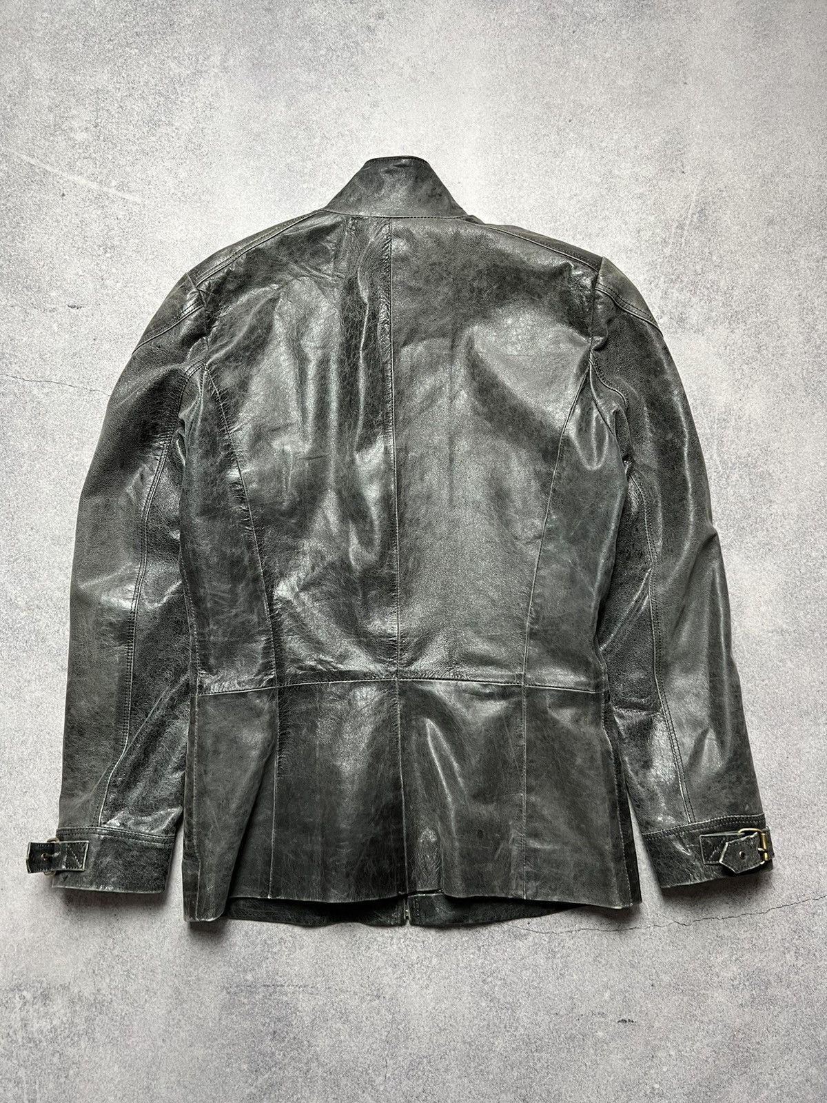 Japanese Brand Vintage Leather Faded Asymmetrical Rick Owens Style Jacket Size S / US 4 / IT 40 - 11 Thumbnail