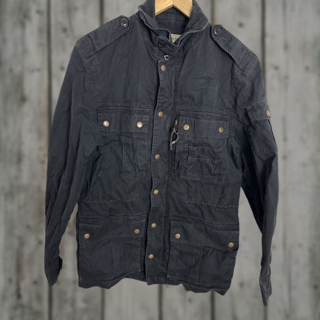 VINTAGE Men's Military Jacket Size Small Black Cotton
