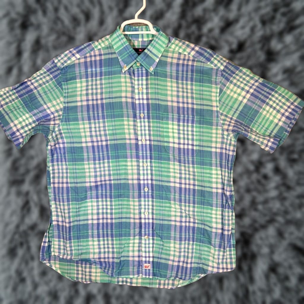 Vineyard Vines Vineyard Vines Murray Shirt XL Blue Plaid 100% Cotton Short Sleeve Button-Down Shirt Men Size US XL / EU 56 / 4 - 1 Thumbnail