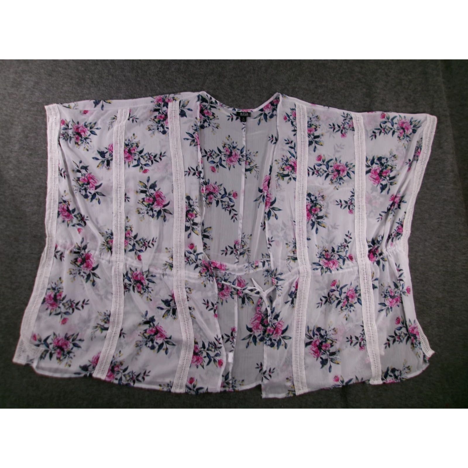 Pinko ANA Top Women 2X White Pink Floral Costal Beachy Cottage Resort Sheer Open Flowy Blouse Kimono Beach Theme 2X Womens Size XXL / US 16-18 / IT 52-54 - 2 Thumbnail