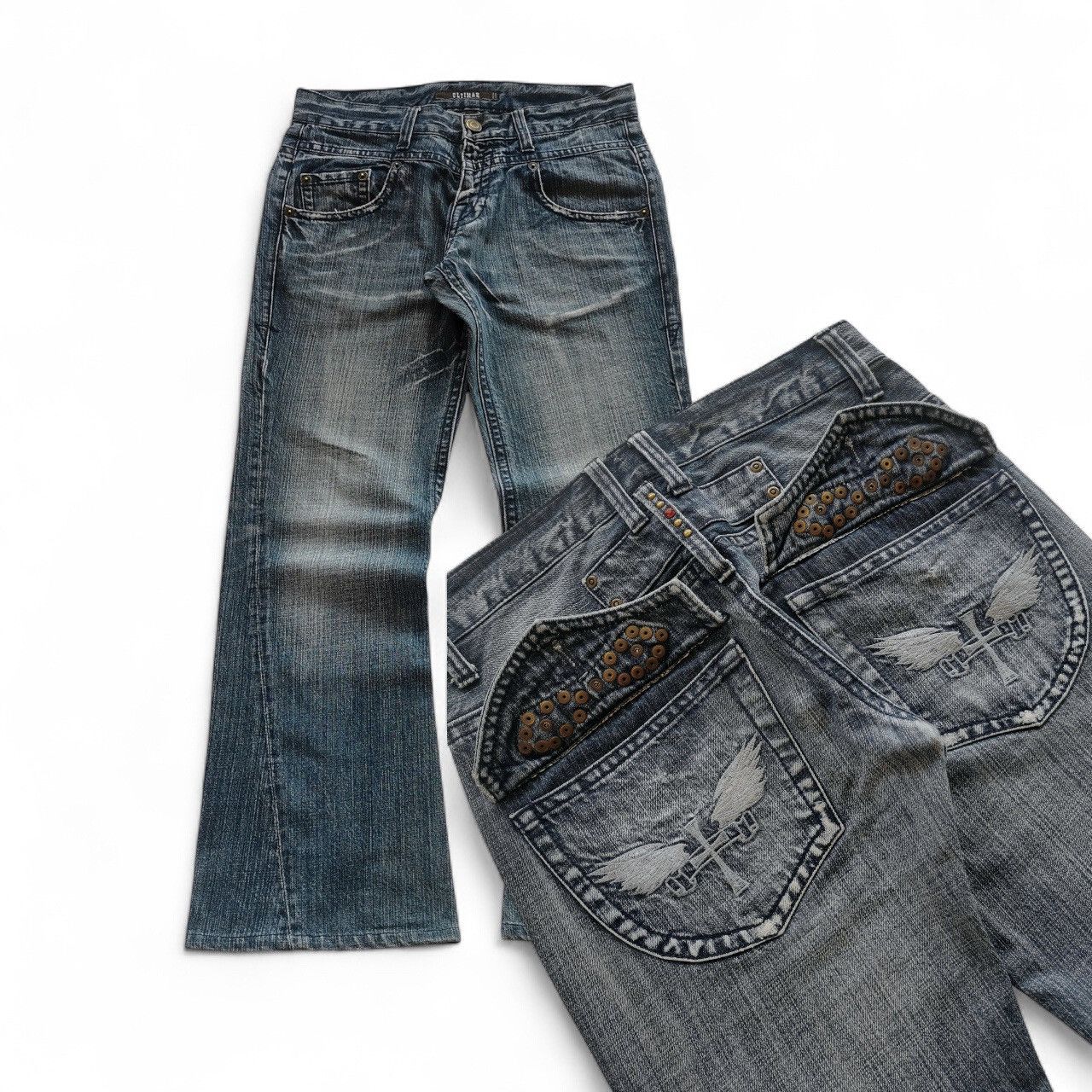 Ultimax Bootcuts Studded Embroidery Pockets Jeans Size 32x31