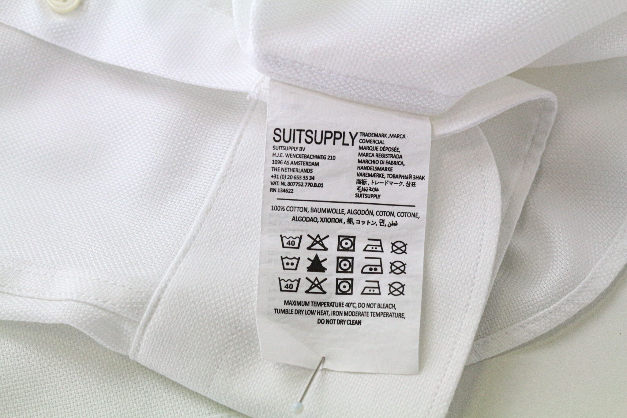Suitsupply TRAVELLER 40/15 3/4 Slim White Cotton Shirt 79529 Size 40R - 6 Thumbnail