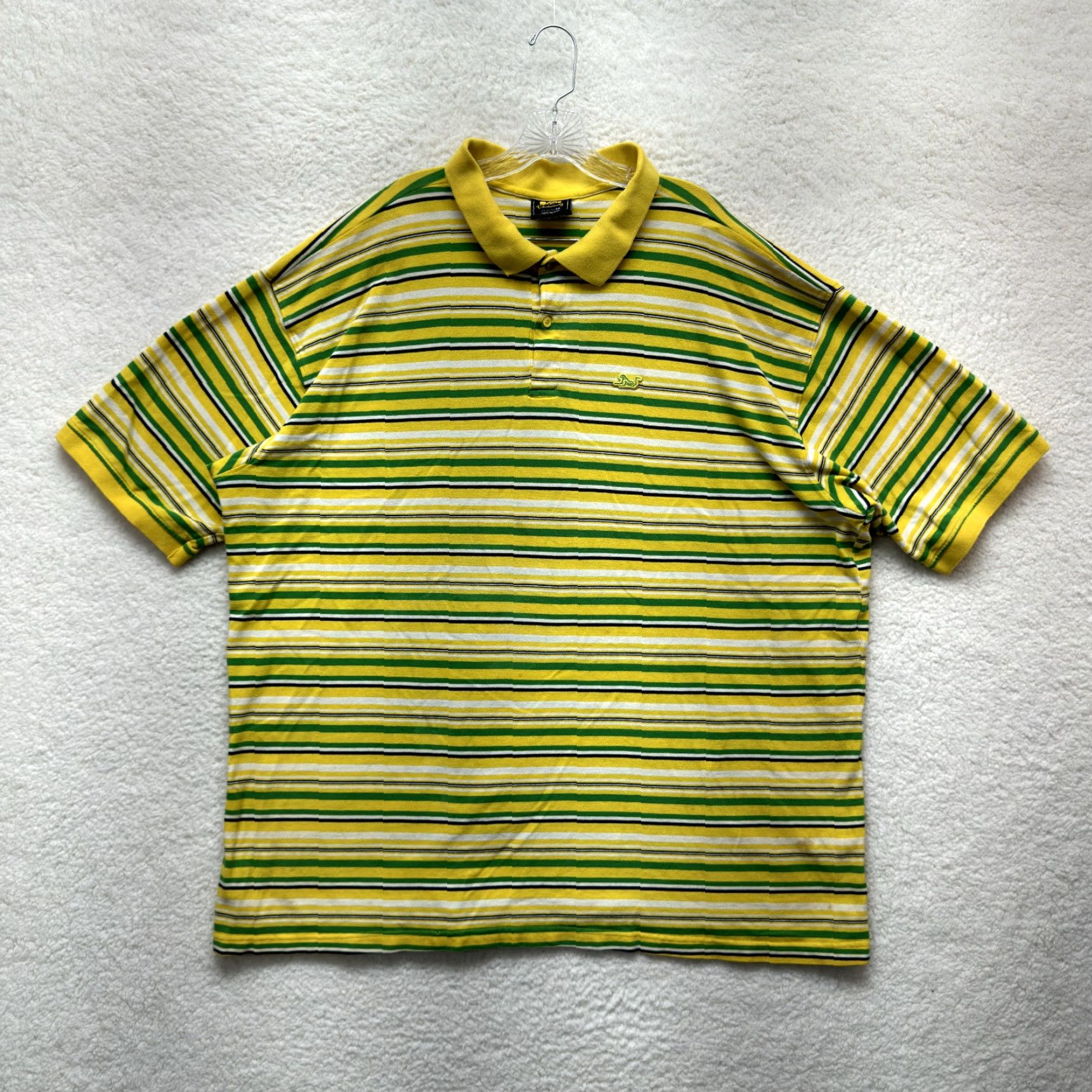 Vintage VINTAGE Drunk Munky Polo Shirt 5X Mens Yellow Green Striped Short Sleeve Polo Mens Big & Tall Size US XXL / EU 58 / 5 - 2 Thumbnail