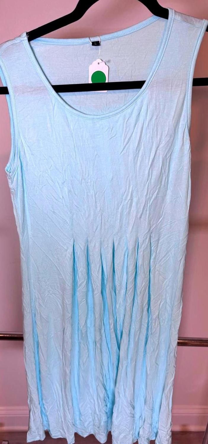 Designer Light Blue Sleeveless Swim Coverup- Size Large Size ONE SIZE - 1 Thumbnail