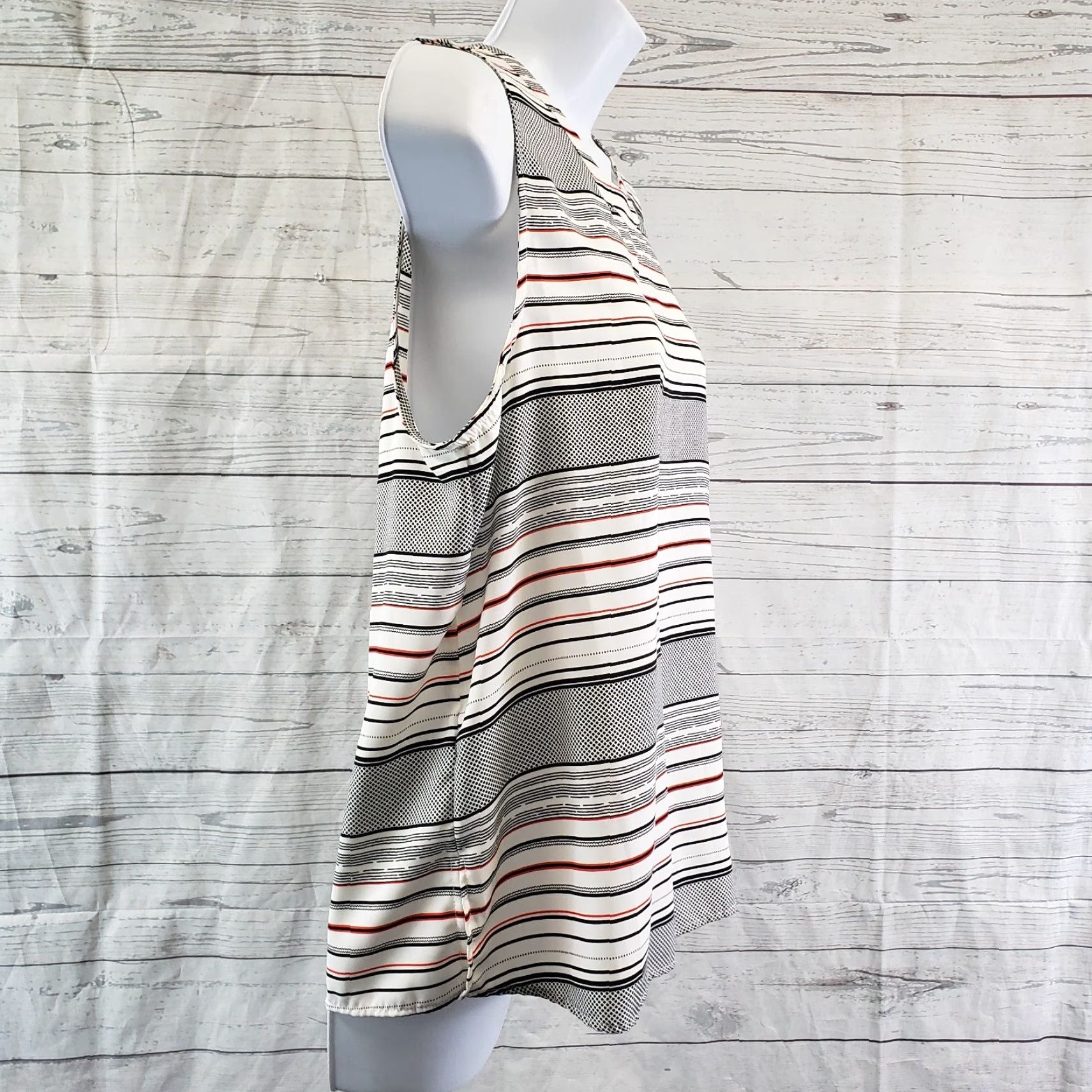 Vintage Papermoon Womens Blouse Size L Red White Stripe Sleeveless Keyhole Round Neck Top Shirts Shirt Size L / US 10 / IT 46 - 3 Thumbnail