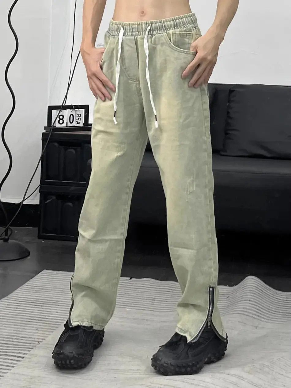 Japanese Brand Retro washed yellow mud elastic waist jeans Size US 30 / EU 46 - 3 Thumbnail