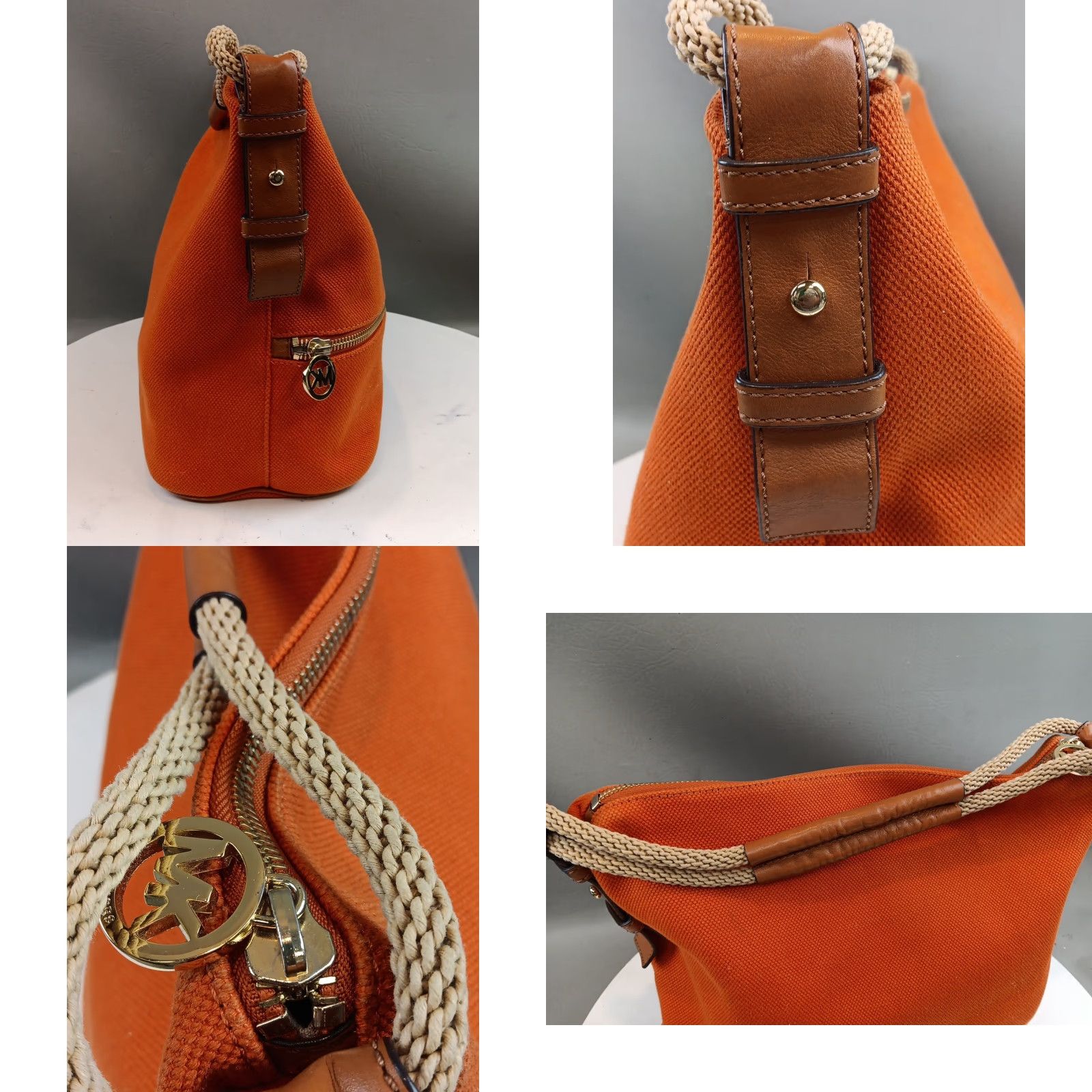 Michael Kors Michael Kors Tote Bag Orange Canvas/Leather Trim Dual Rope Handles Logo Beachy Size ONE SIZE - 8 Thumbnail