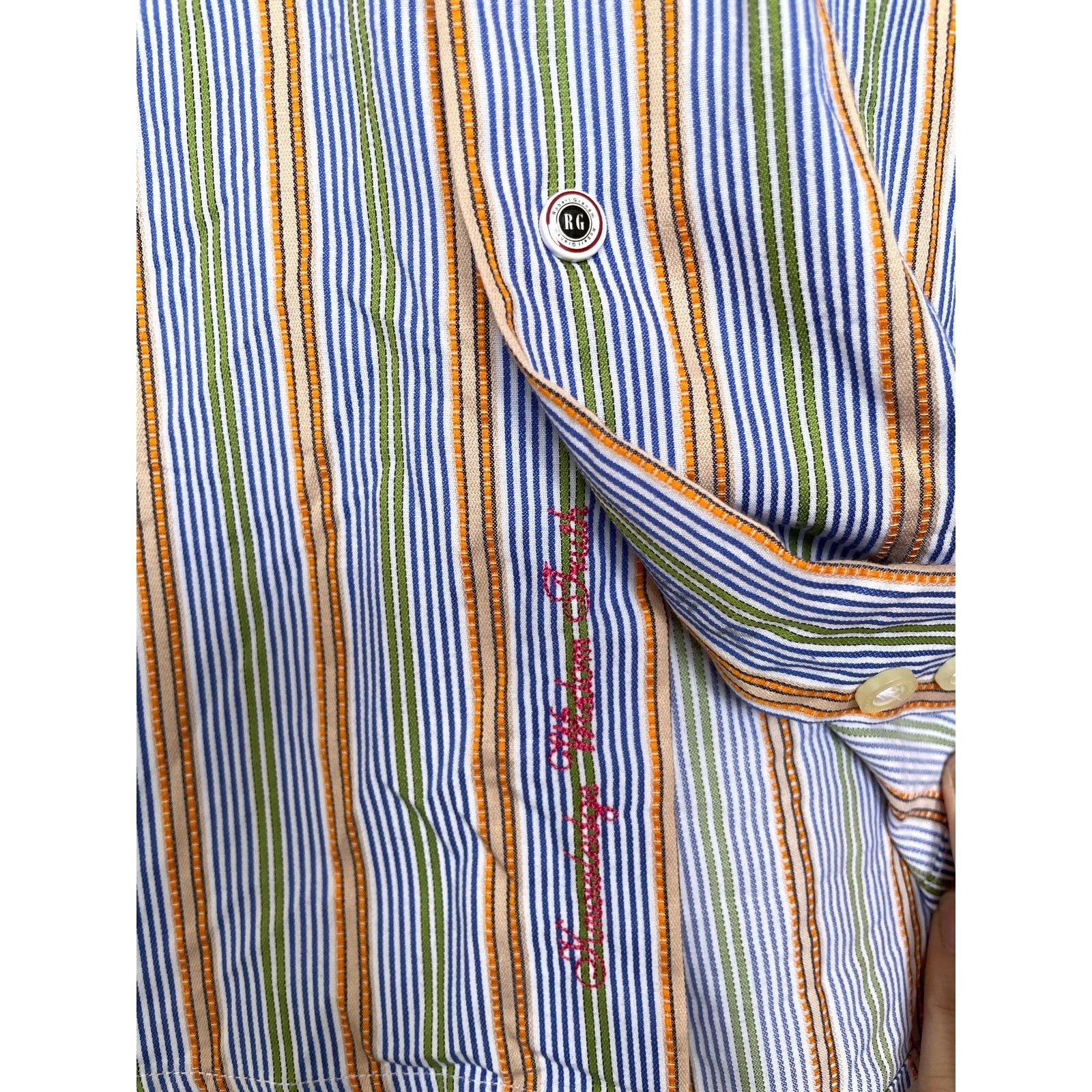 Robert Graham Robert Graham Orange Blue Striped Button Up Shirt, Large Size US L / EU 52-54 / 3 - 4 Thumbnail