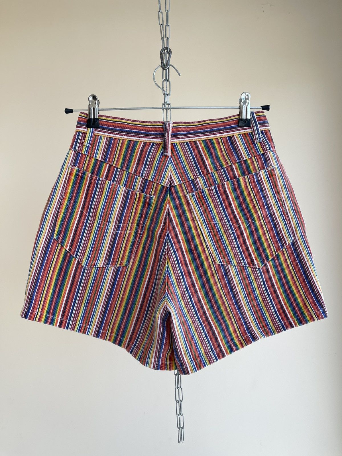 Vintage Rough Wear Blues High Rise Striped Denim Shorts 90s Y2K Size 27" / US 4 / IT 40 - 2 Thumbnail