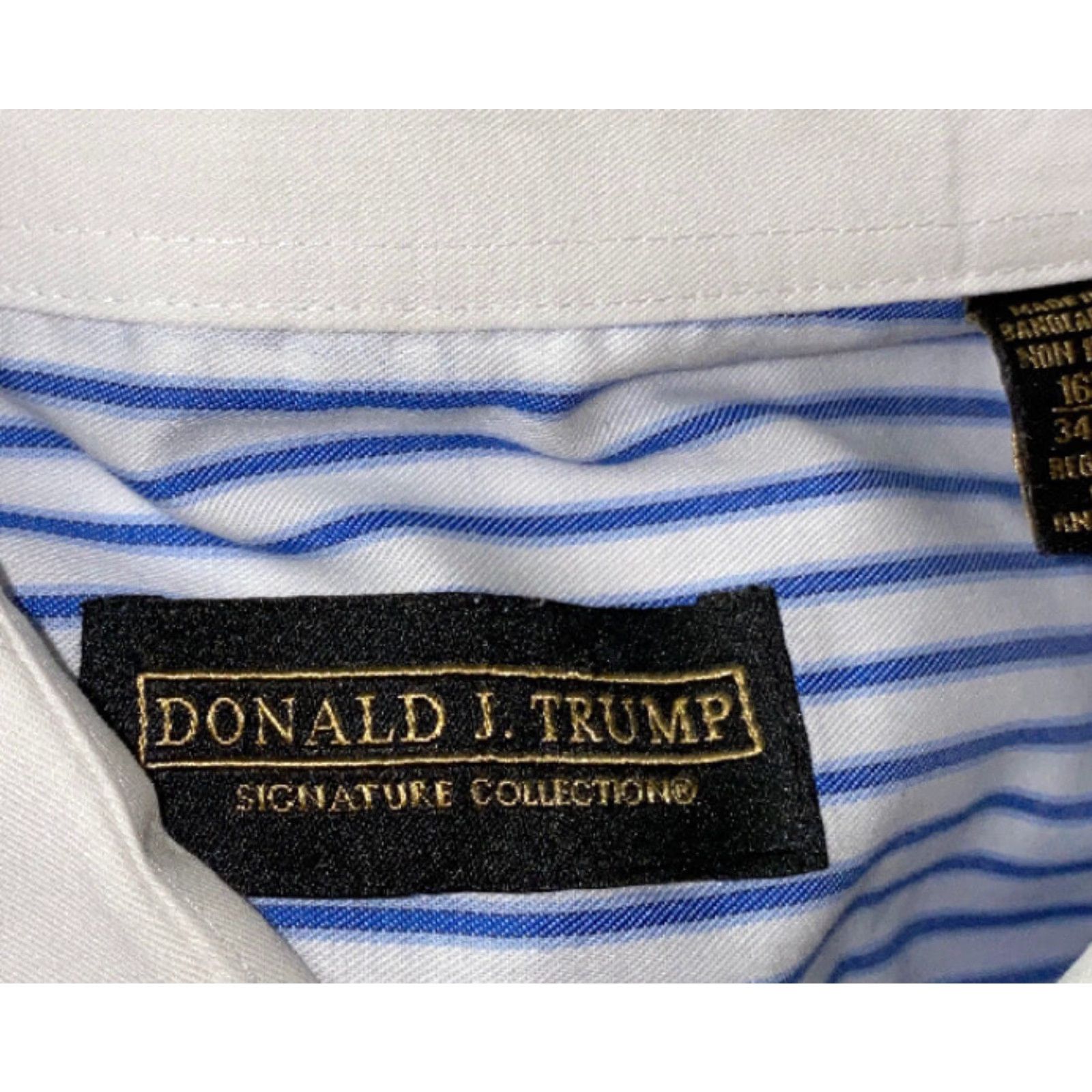 Vintage Donald J Trump Mens Dress Shirt Long Sleeve Button Front Striped Blue/White 16 1/2 16.5 Size 42R - 6 Thumbnail