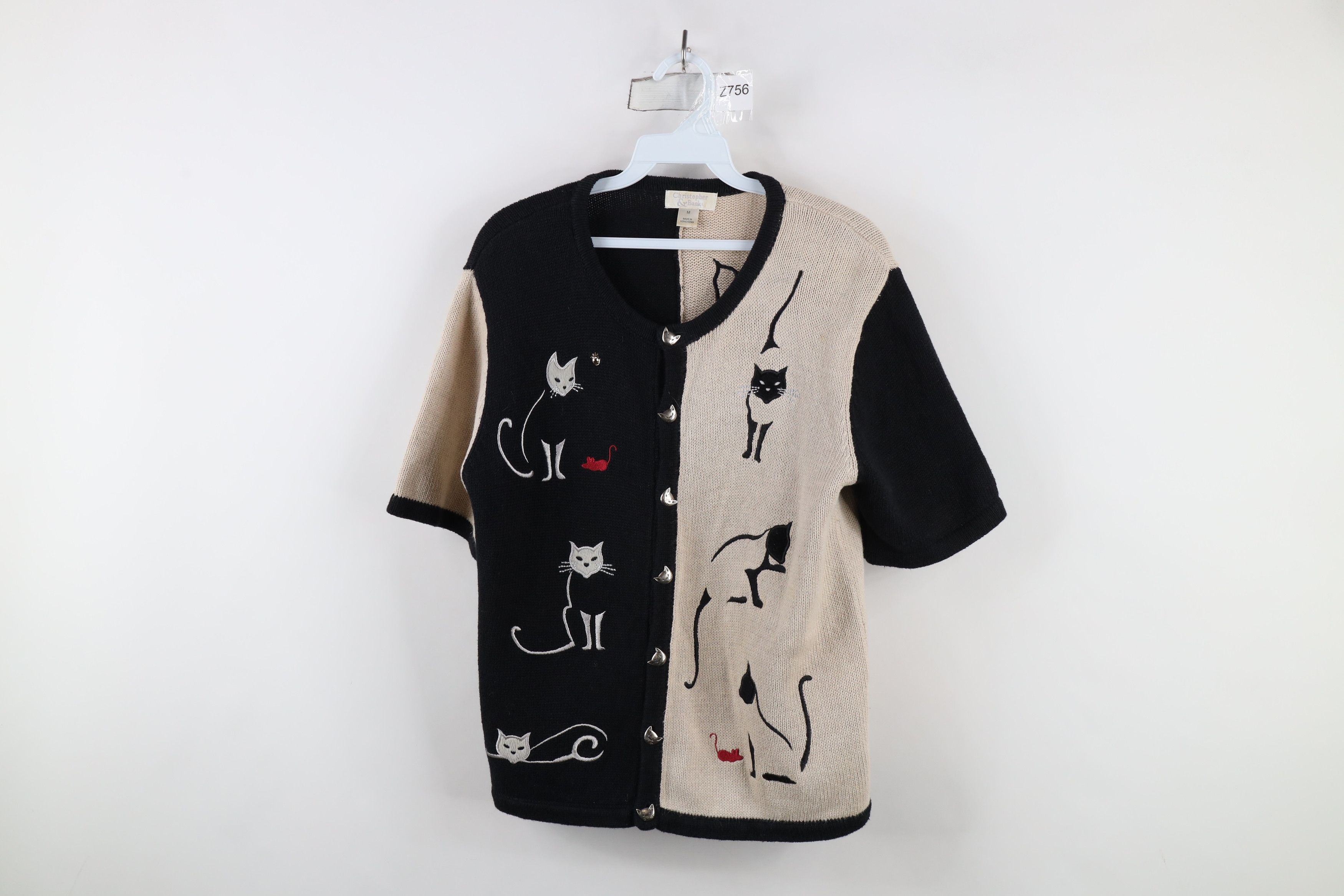 Vintage Vintage 90s Over Print Short Sleeve Knit Cardigan Sweater Size M / US 6-8 / IT 42-44 - 1 Thumbnail