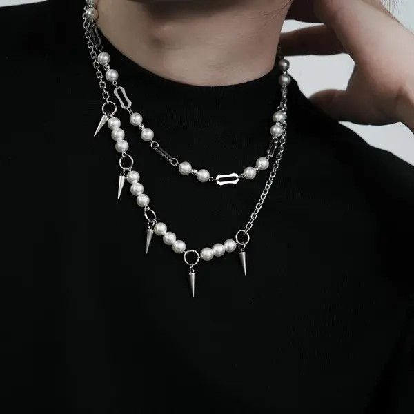 Jewelry Rivet Pearl Tassel Necklace – Layered Silver Size ONE SIZE - 3 Thumbnail