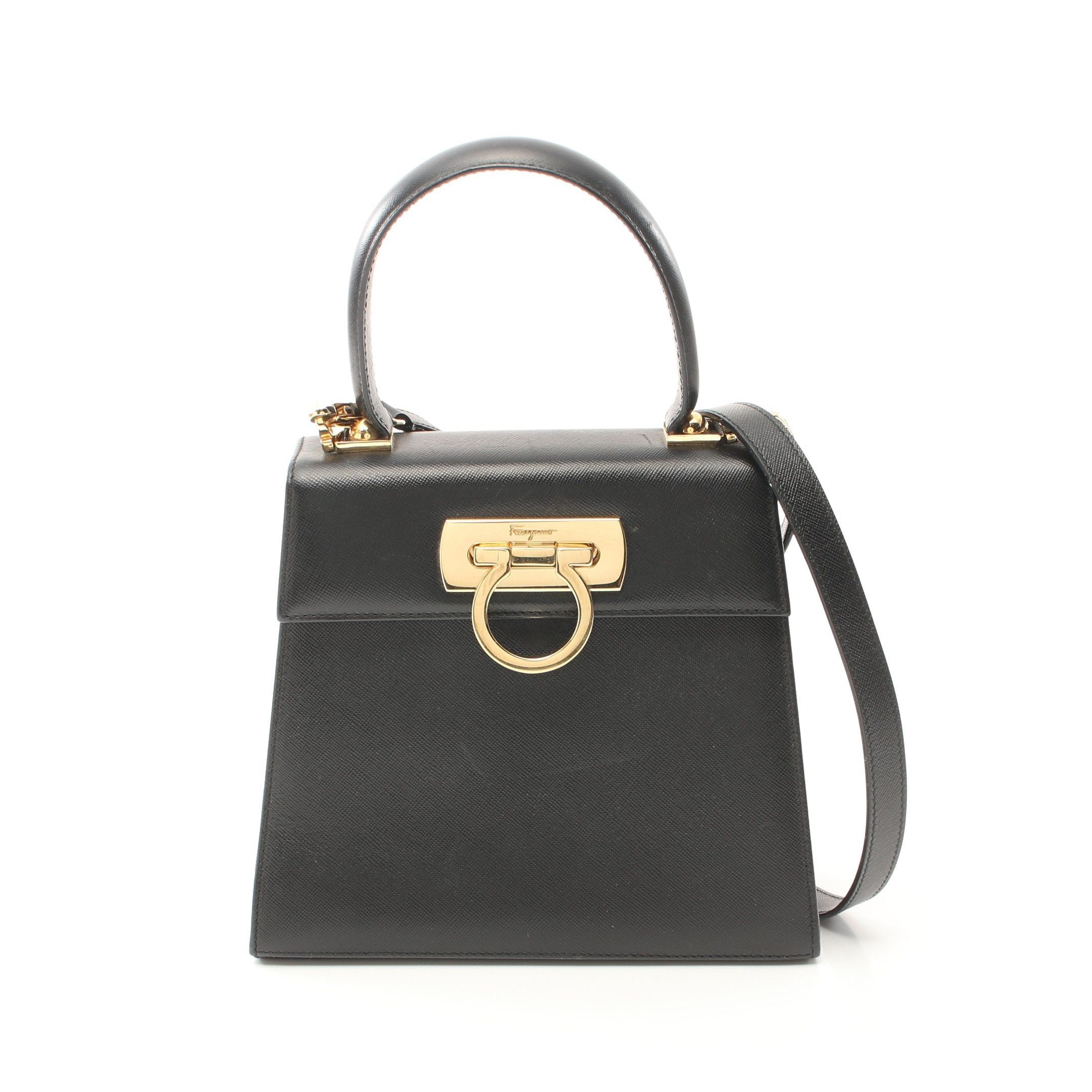 Salvatore Ferragamo Gancini Handbag Saffiano Leather Black