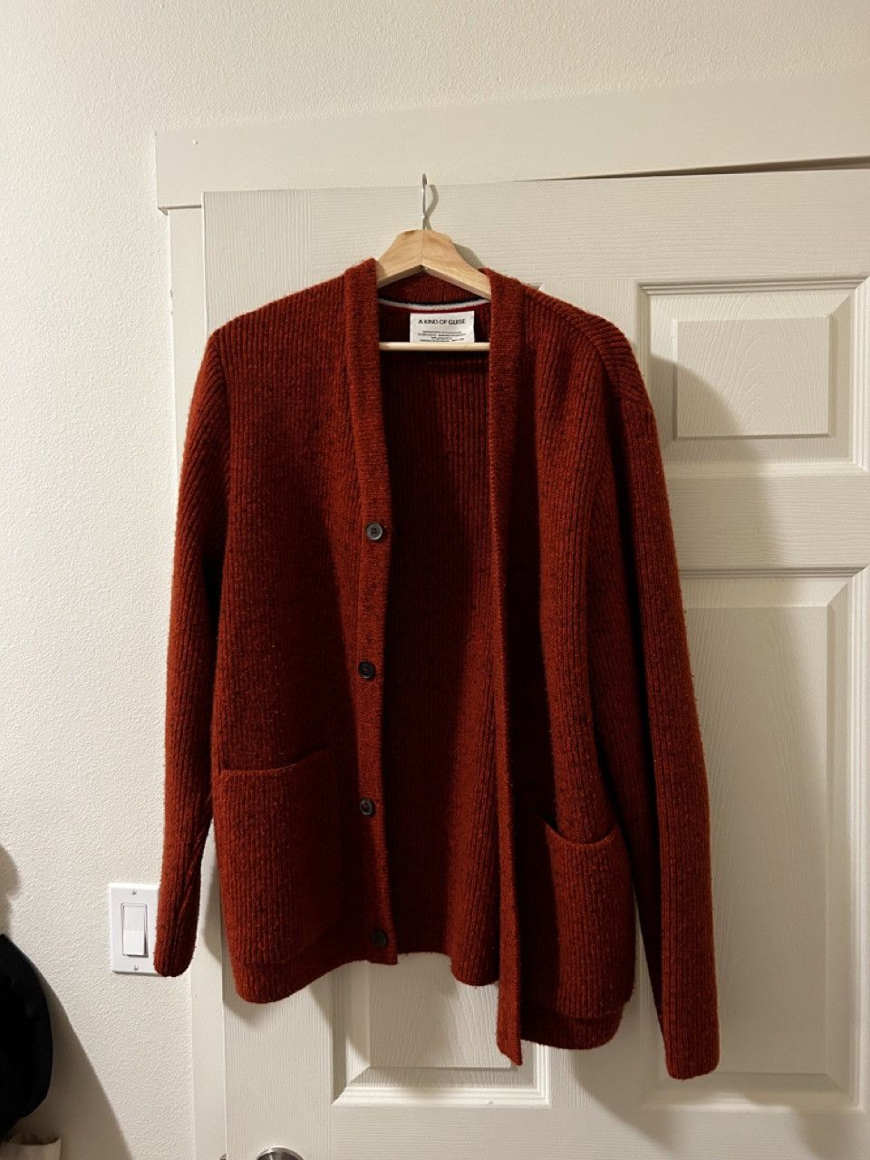 image of A Kind Of Guise Gambino Knit Cardigan in Rust Melange, Men's (Size Medium)