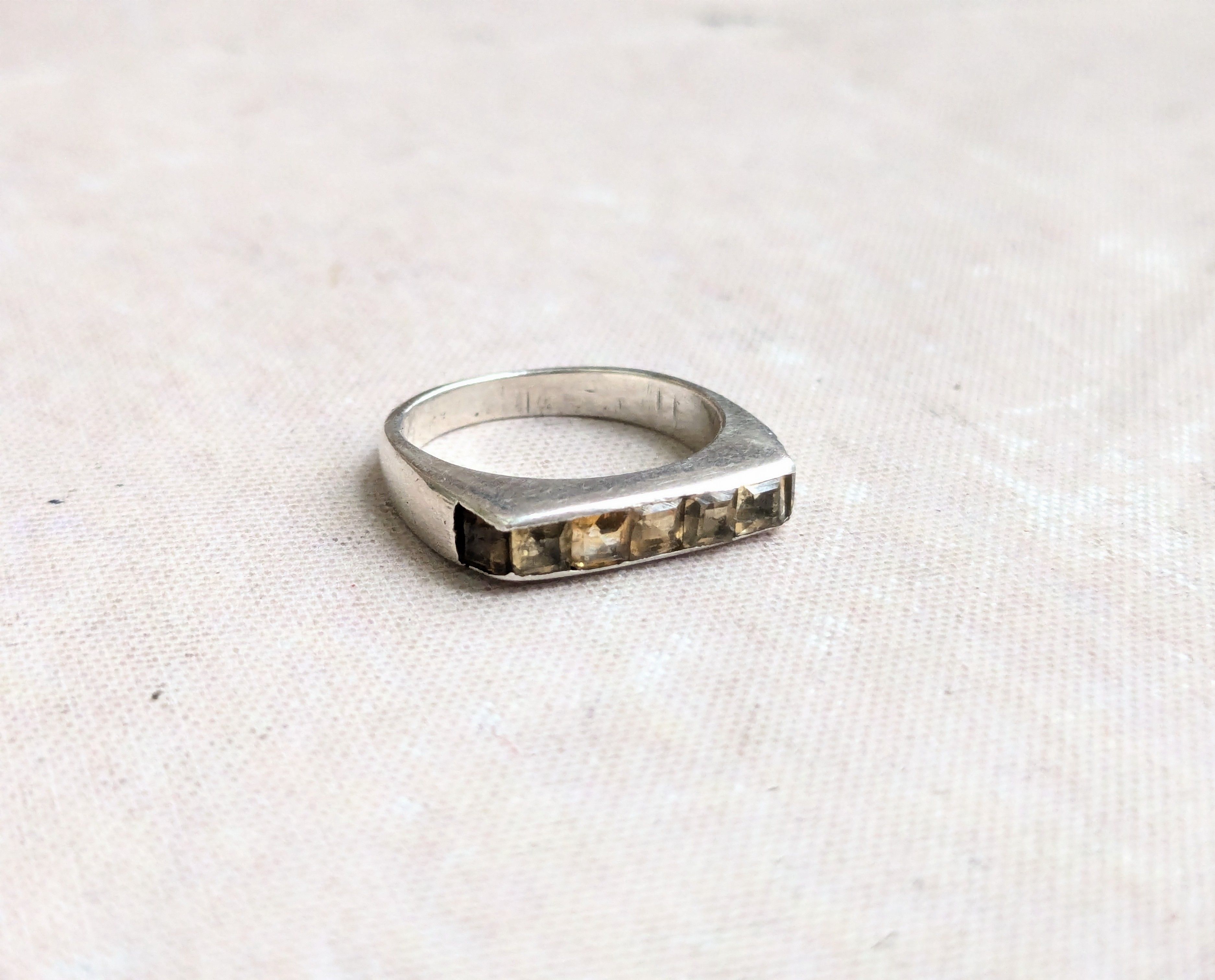 Sterling Silver Vintage Sterling Silver Ring Yellow Citrine 6.5 Channel Size ONE SIZE - 1 Thumbnail