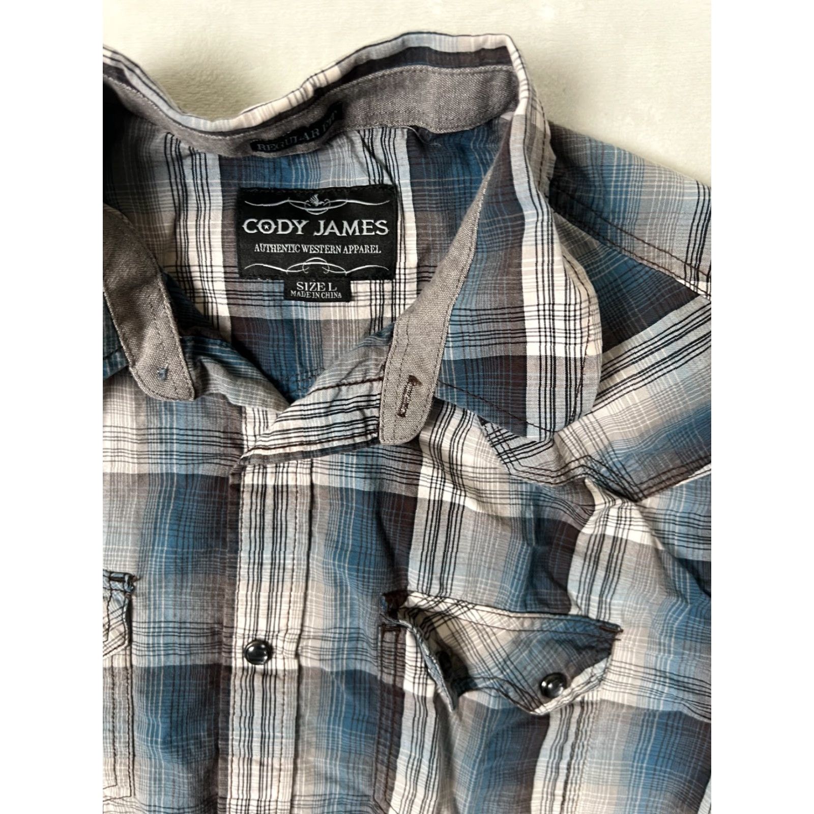 Cody James Cody James Shirt Mens Large Blue Gray Plaid Western Snap Front Long Sleeve Size US L / EU 52-54 / 3 - 2 Thumbnail