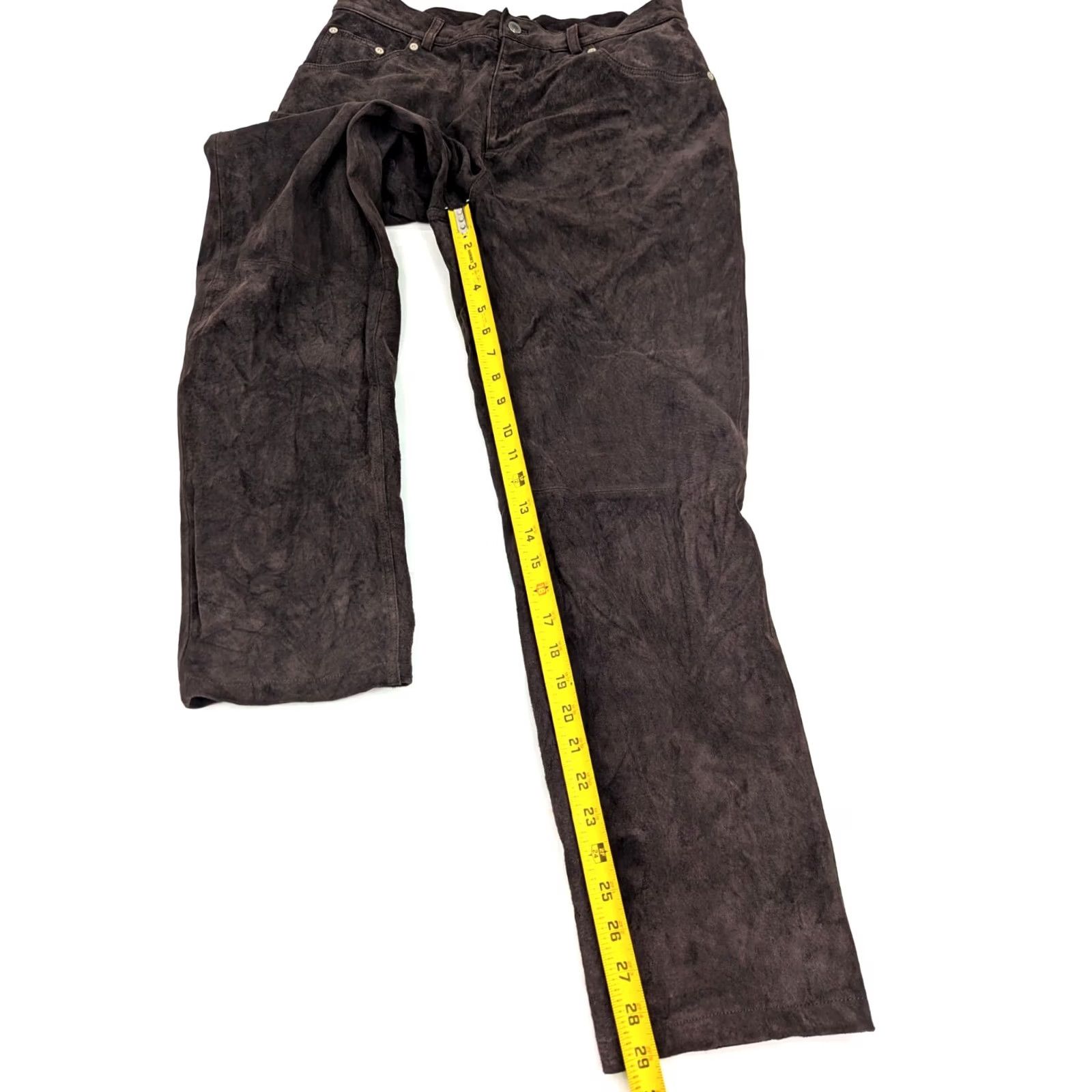 Vintage VINTAGE St. John's Bay Washable Suede Leather Straight Pants Women 14 (32x29) Brown Size 36" / US 14 / IT 50 - 3 Thumbnail