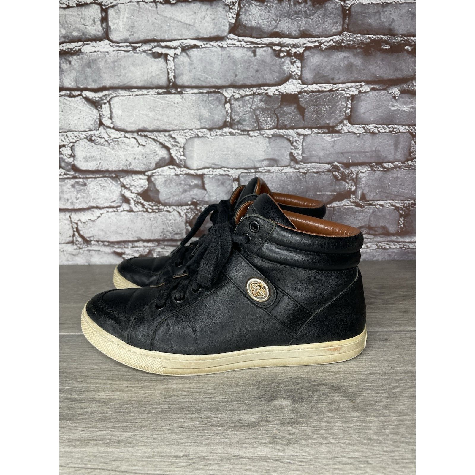 Coach COACH Pembroke Nappa Black Leather Hi-Top Turnlock Sneakers Size US 7.5 / IT 37.5 - 12 Thumbnail