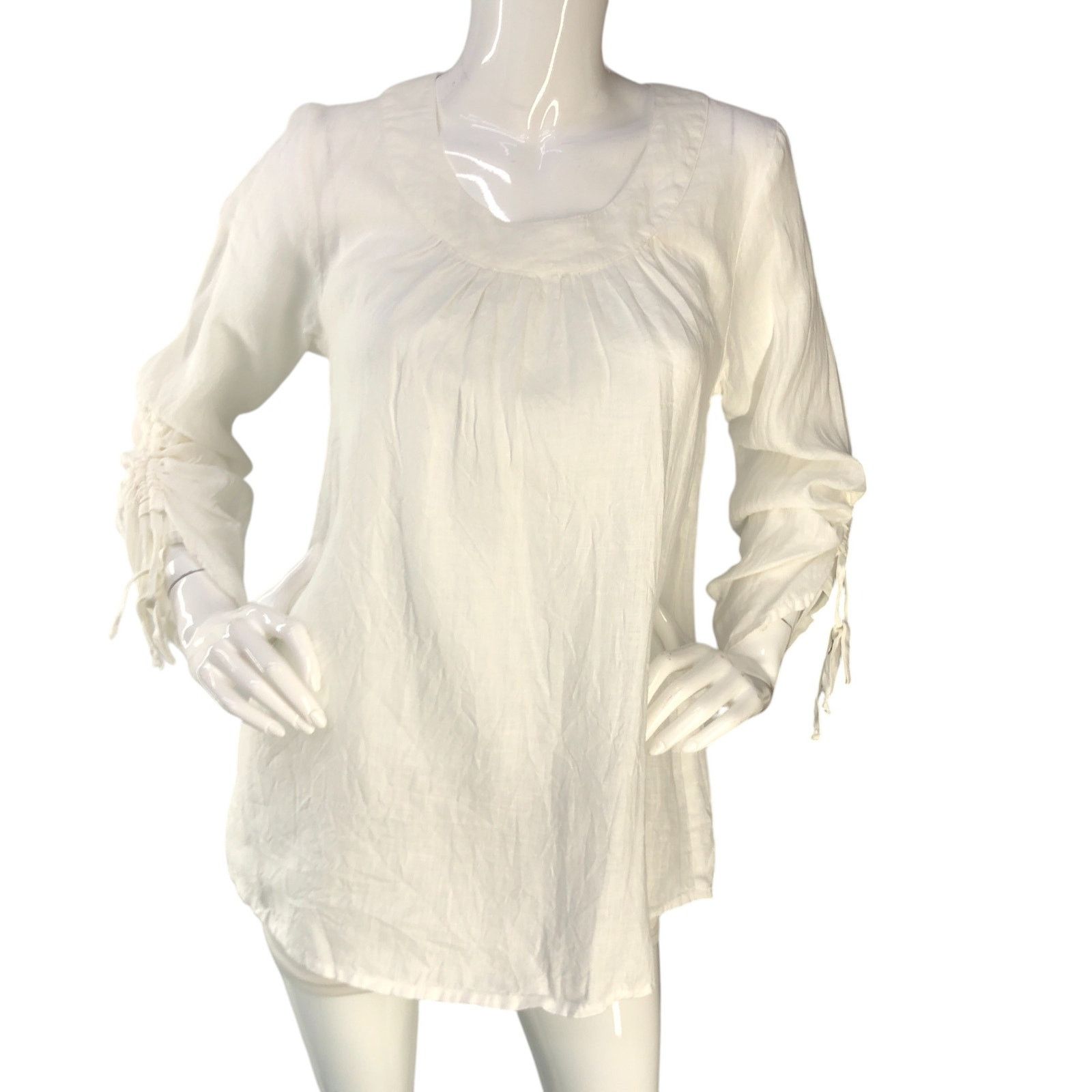 FLAX Flax Size P US XS Top Blouse Ruched Sleeve Linen Gauze White Size XS / US 0-2 / IT 36-38 - 11 Thumbnail