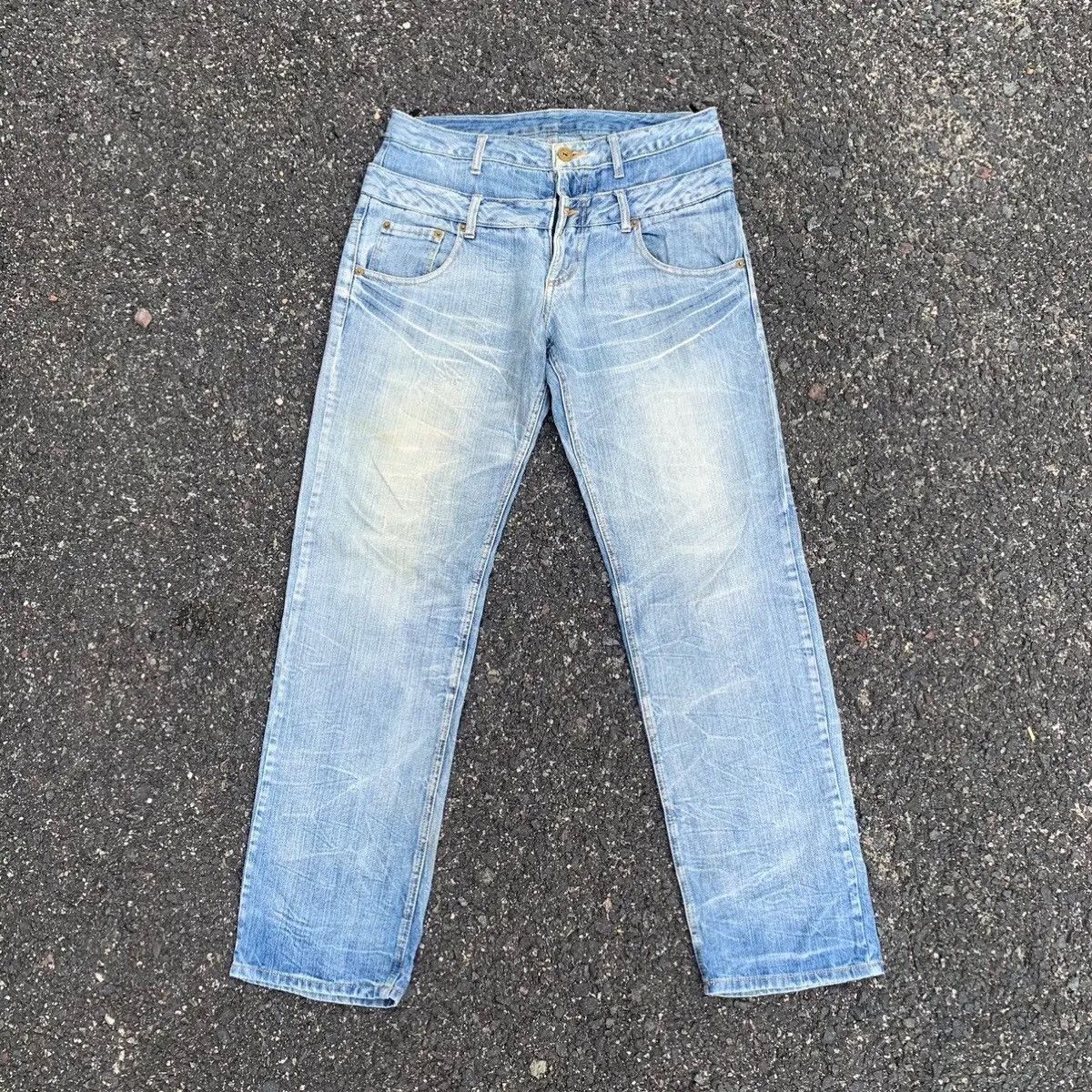 image of Vintage W32 L31 Back & Forth Jeans Double Waist Baggy Pants in Blue, Men's
