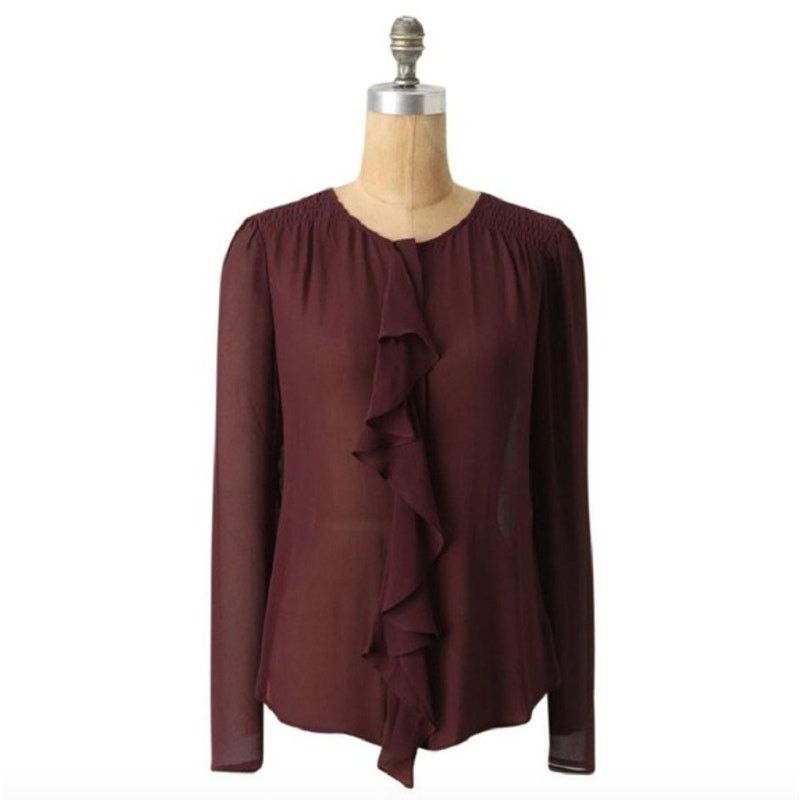 Anthropologie ANTHROPOLOGIE Moulinette Range Silk Button Blouse Shirt Top Size XS / US 0-2 / IT 36-38 - 8 Thumbnail