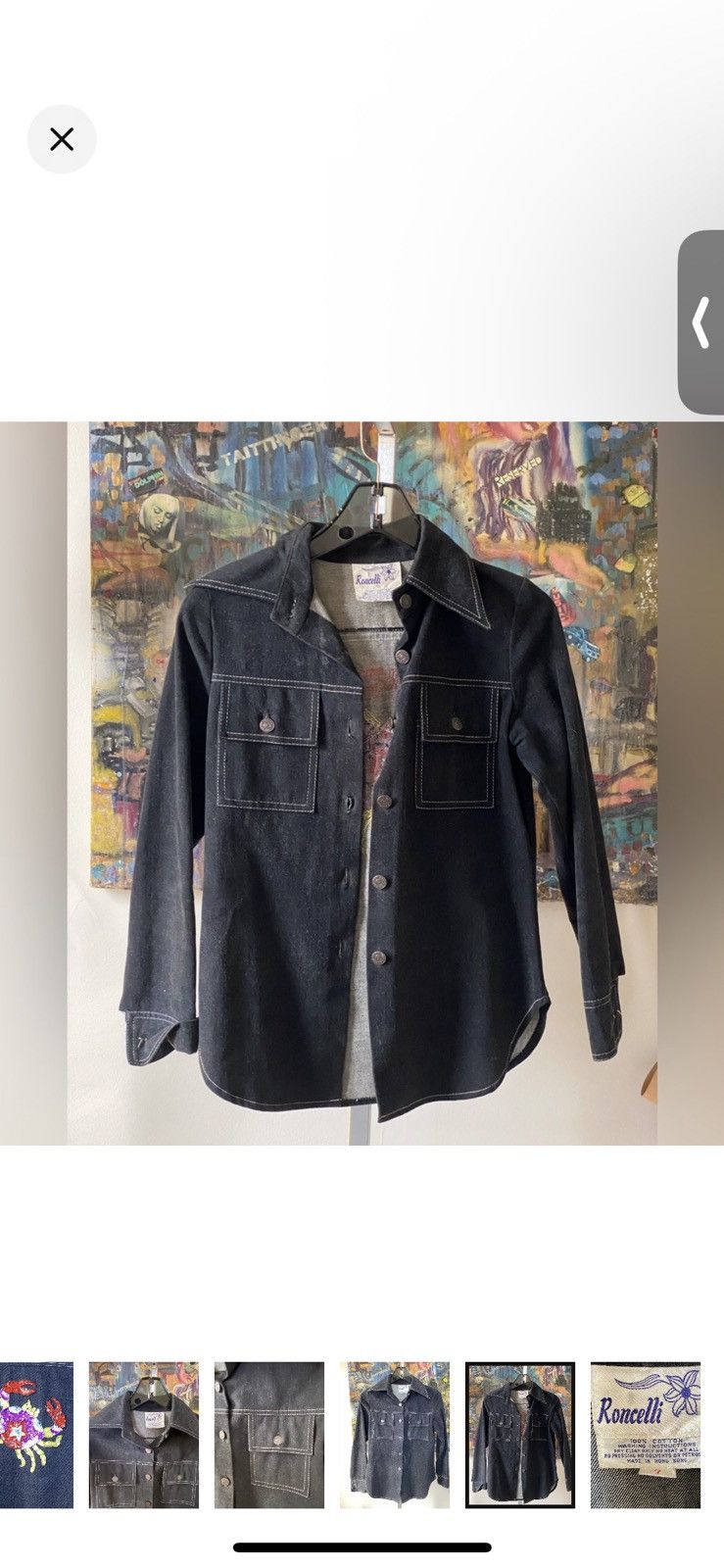 Other RARE! 70s RONCELLI Denim Jean Cancer Sequins Crab Jacket XS Size S / US 4 / IT 40 - 4 Thumbnail