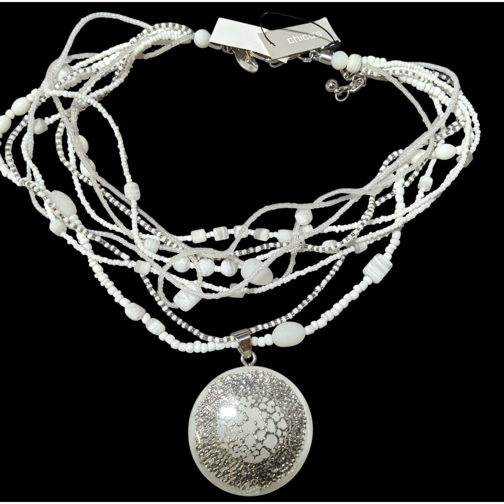 Chicos Chico's Nautilus White And Silver Chunky Multilayer Pendant Size ONE SIZE - 1 Thumbnail