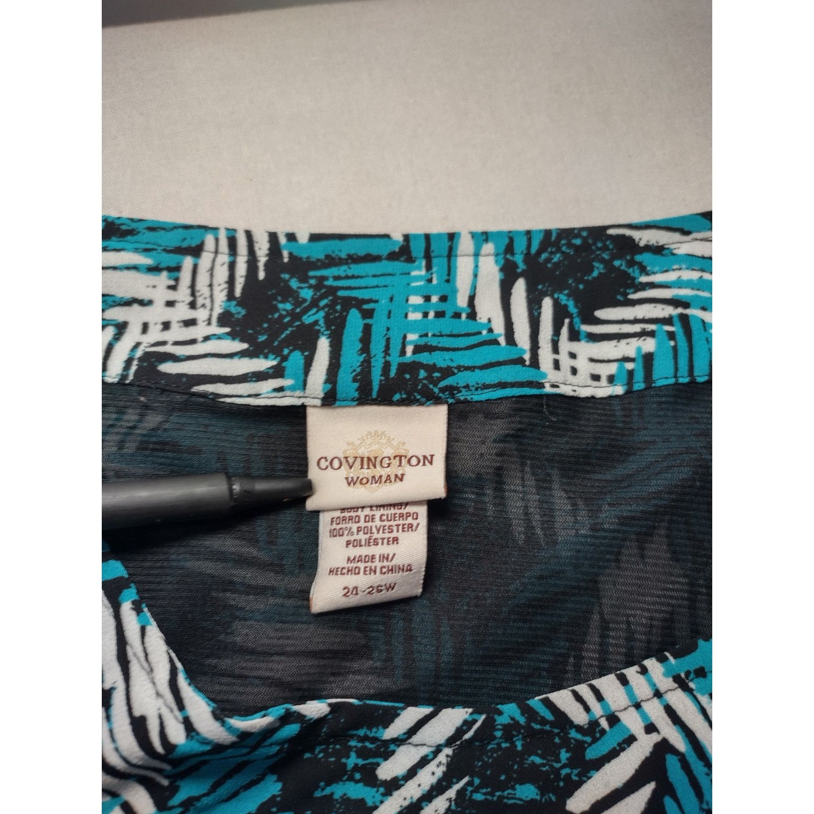 Covington Covington Women 3/4 Sleeve Top Blouse Scoop Neck Blue Black Size XXL / US 16-18 / IT 52-54 - 11 Thumbnail