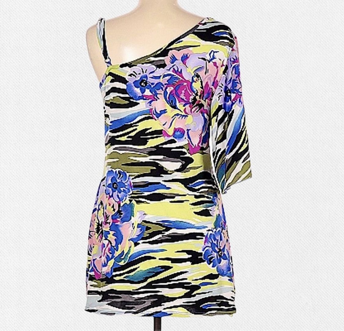 Vintage ONE SHOULDER FLORAL CAMO UNIVERSAL MINI DRESS OR TUNIC TOP Size M / US 6-8 / IT 42-44 - 13 Thumbnail