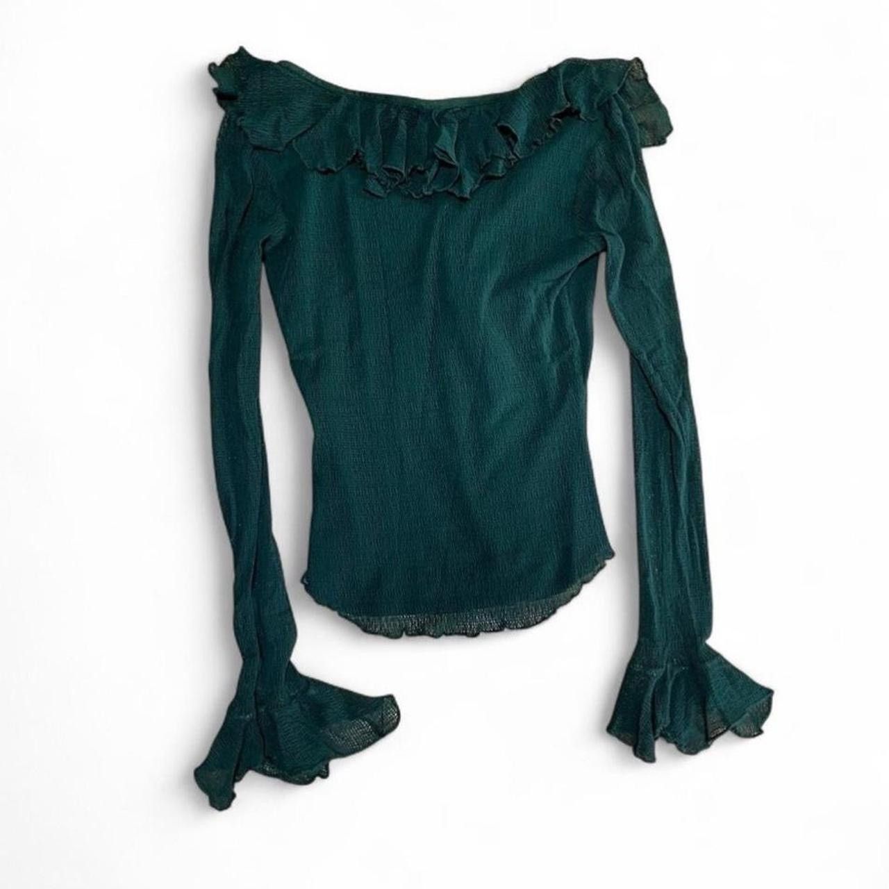 Other Vintage Rare Ann Ferriday Y2K Ruffled Green Long Sleeve Top Size ONE SIZE - 2 Thumbnail