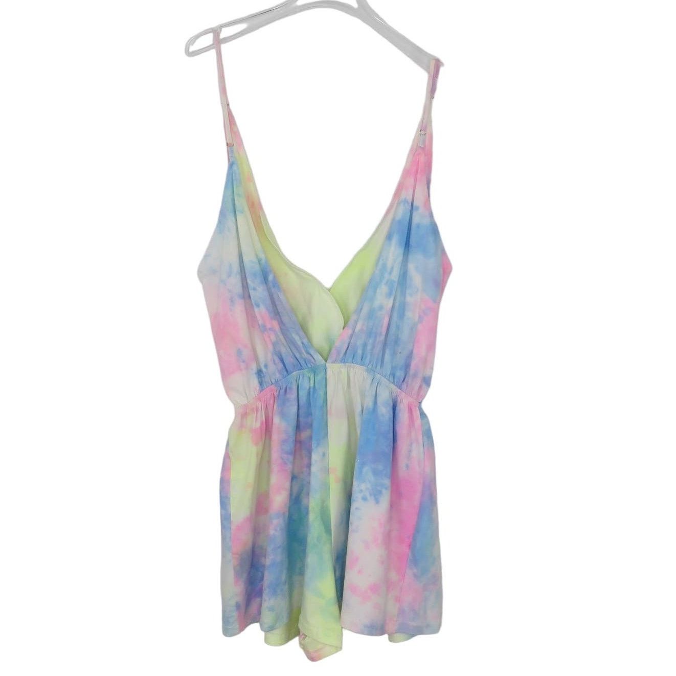 Other TOBI Chill With Me Pink Tie Dye Romper Medium Pastel Rainbow Size 30" / US 8 / IT 44 - 4 Thumbnail