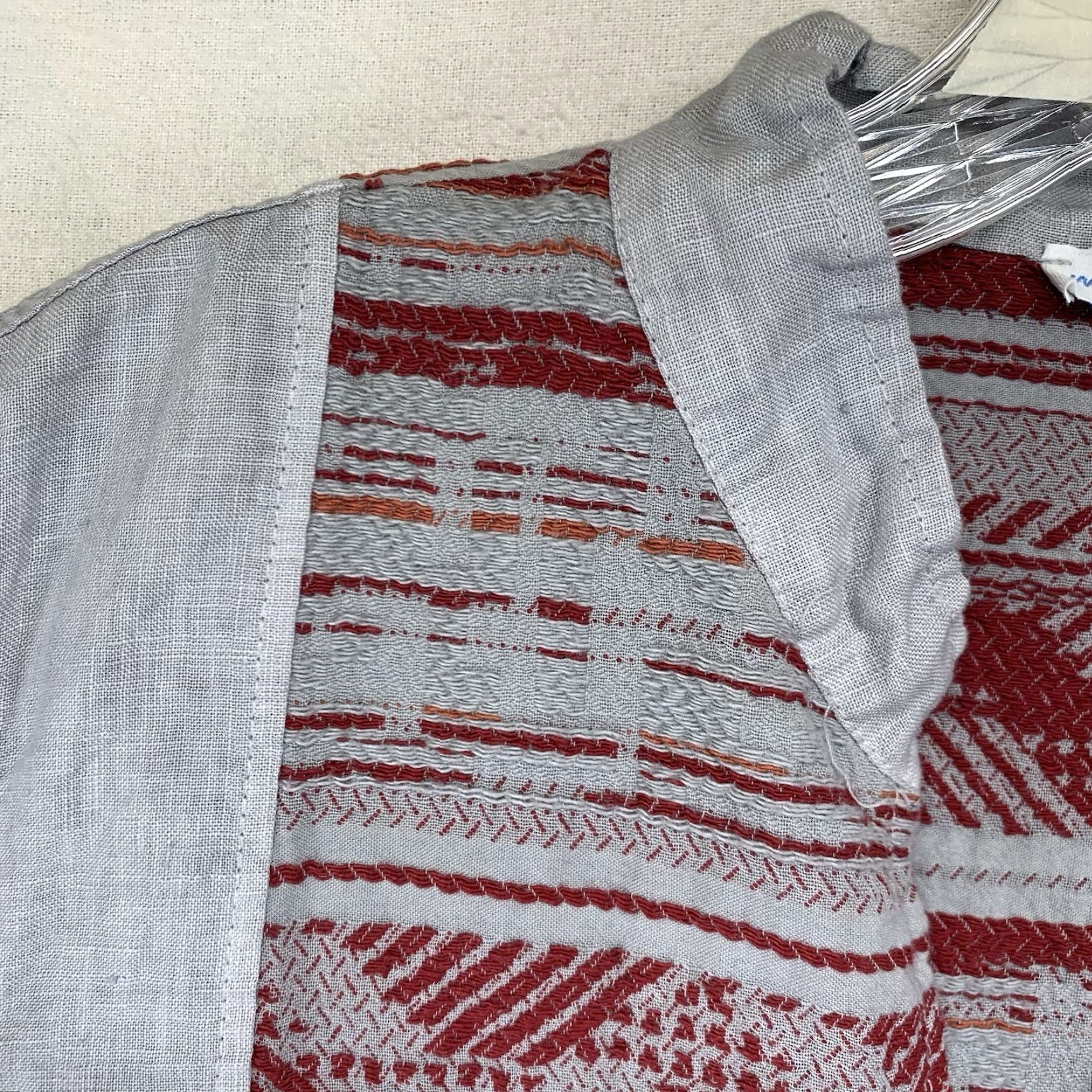 Vintage VINTAGE Moraitis Linen Women's Dress Shirt Dress Casual Bohemian Geometric Embroidered Knee Length Spring Summer Medium Gray Women Size M / US 6-8 / IT 42-44 - 5 Thumbnail