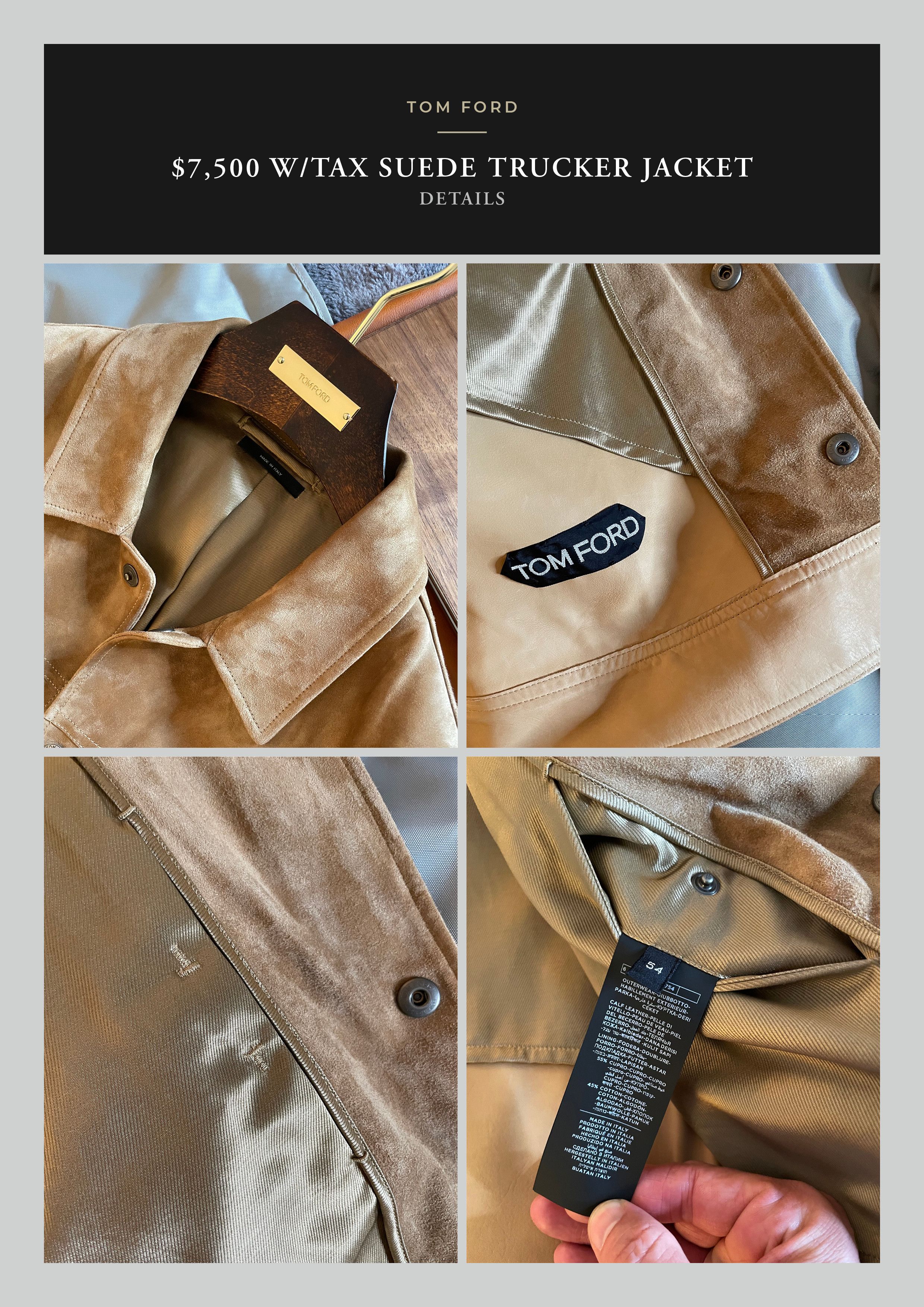 Tom Ford A-List Fave Coveted New $8,700 w/tax TOM FORD Suede Trucker Size US L / EU 52-54 / 3 - 23 Thumbnail