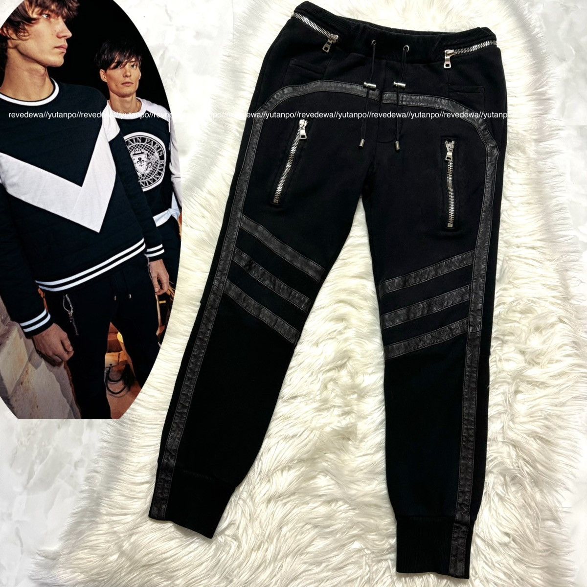 image of Batman Balmain Homme Leather Piping Sweat Jogger Pants S Black, Men's (Size 28)