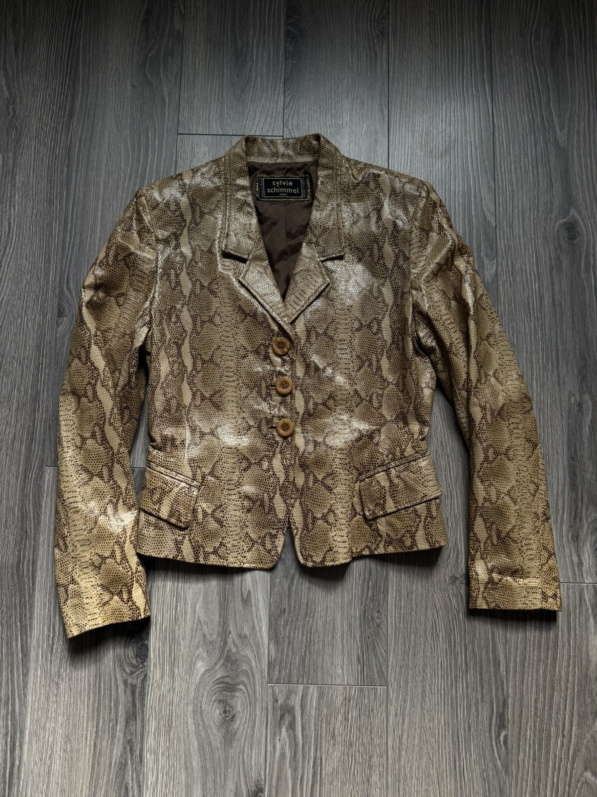 Vintage Sylvie Schimmel Paris Leather Python-print Jacket 42 Size M / US 6-8 / IT 42-44 - 1 Thumbnail