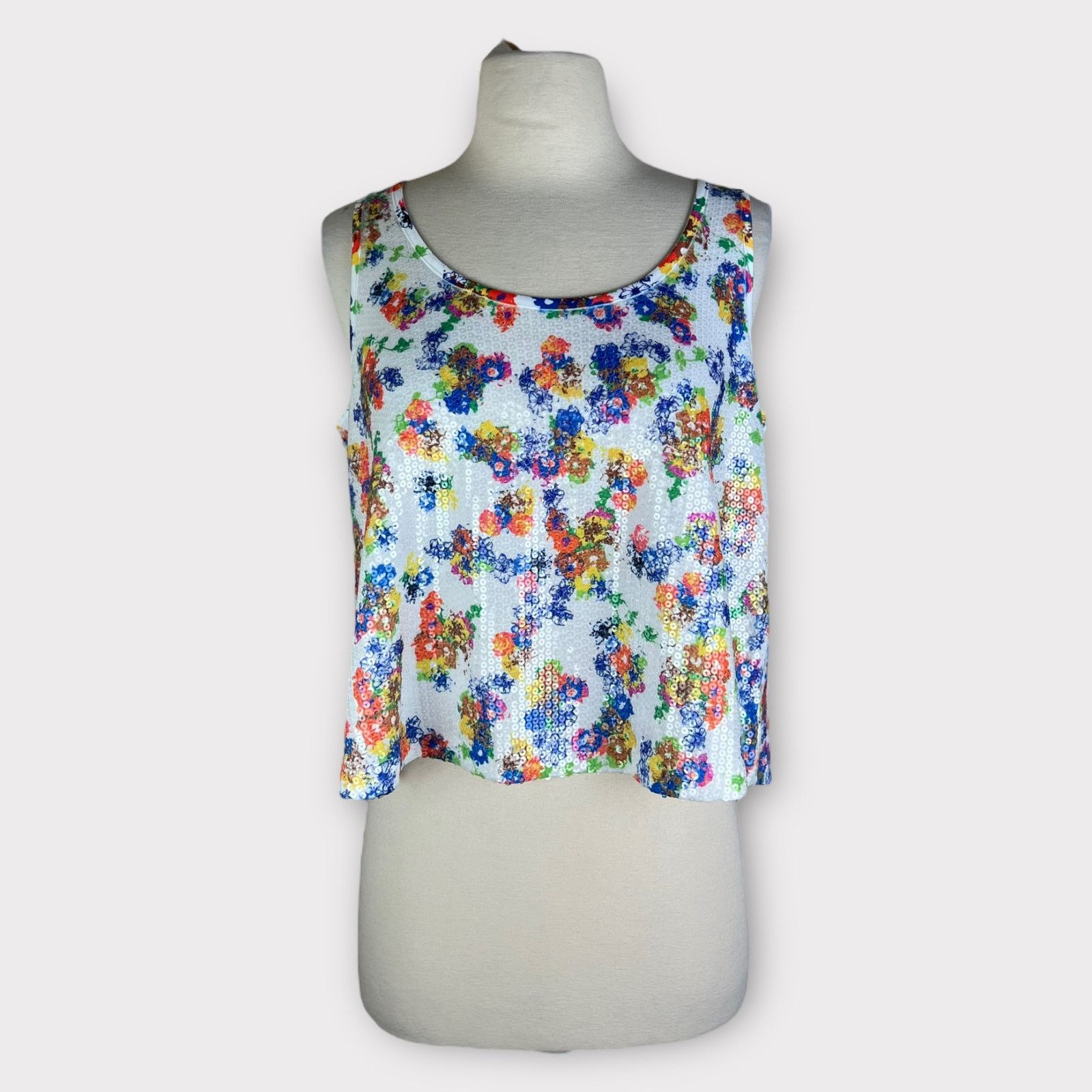 Vintage Material Girl | Vintage Y2K Floral Sequin Tank Top | Medium Size M / US 6-8 / IT 42-44 - 12 Thumbnail
