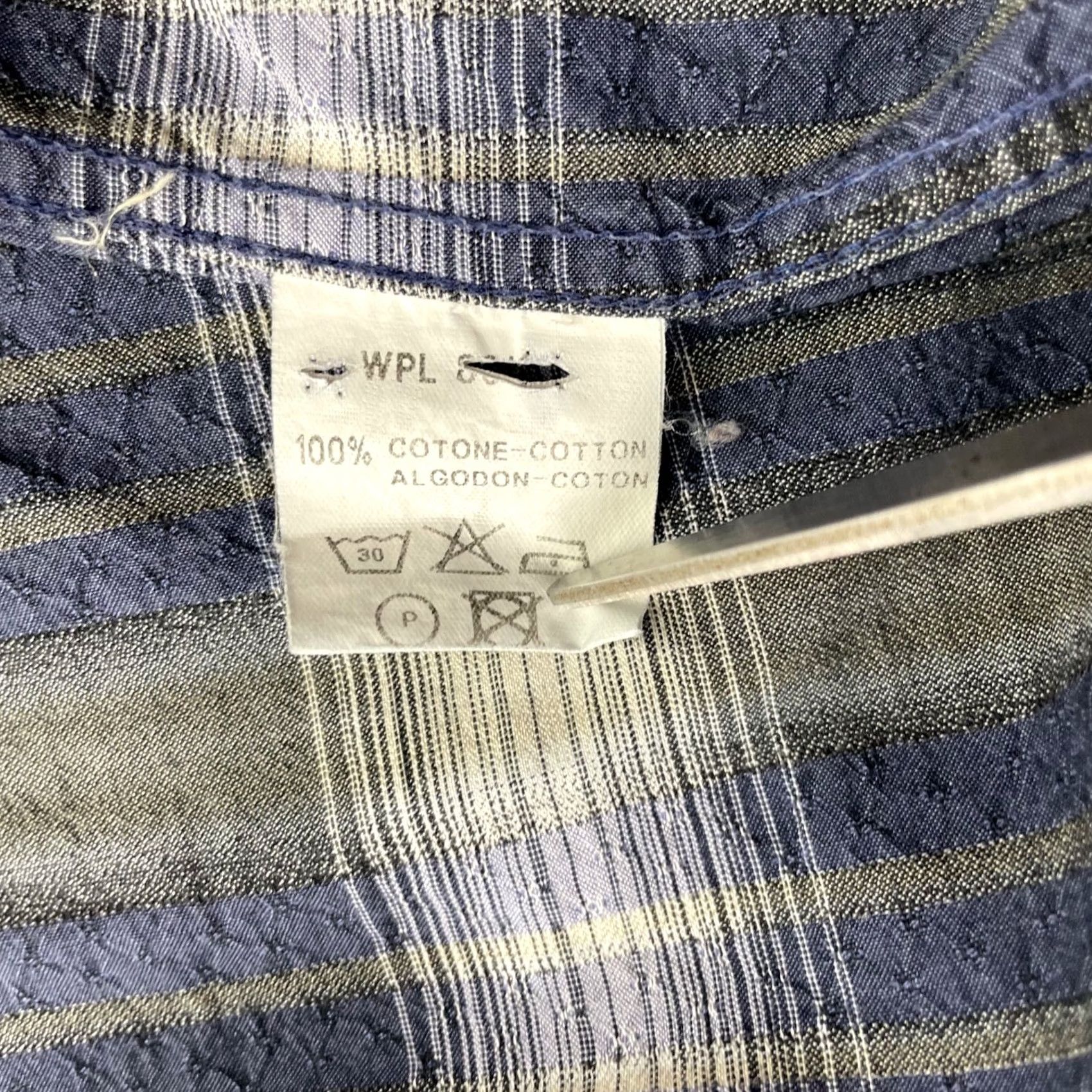 Vintage Bullock & Jones Men's Button Shirt Stripe Blue/Beige Long Sleeve Flip Cuffs Large, 100% Cotton, Button-Front, Collared, Casual, Regular Fit Size US L / EU 52-54 / 3 - 5 Thumbnail
