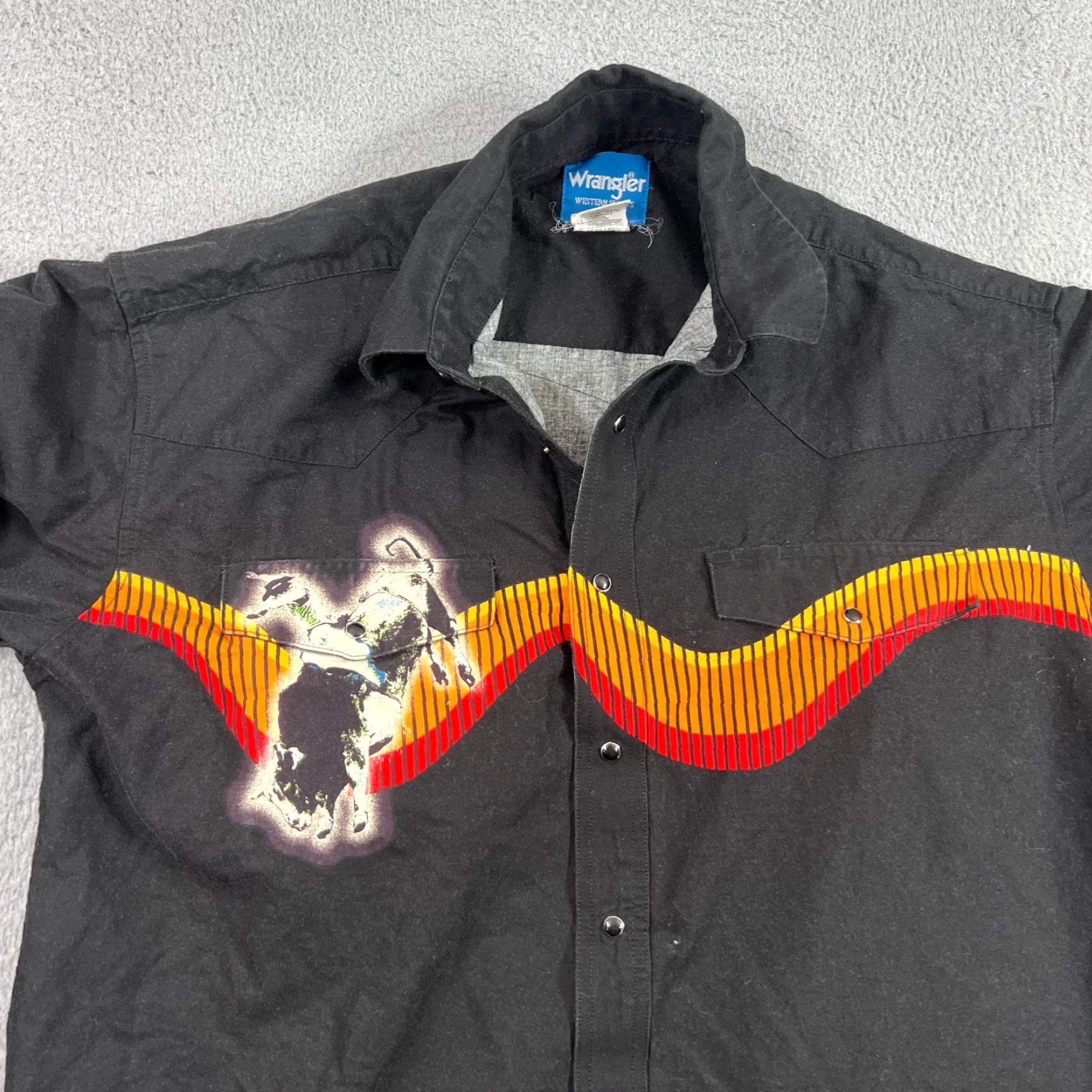 Wrangler VINTAGE Wrangler Western Shirt Black Men's L Rodeo Bull Riding Long Sleeve Snap Button-Up with Pockets Size US L / EU 52-54 / 3 - 2 Thumbnail