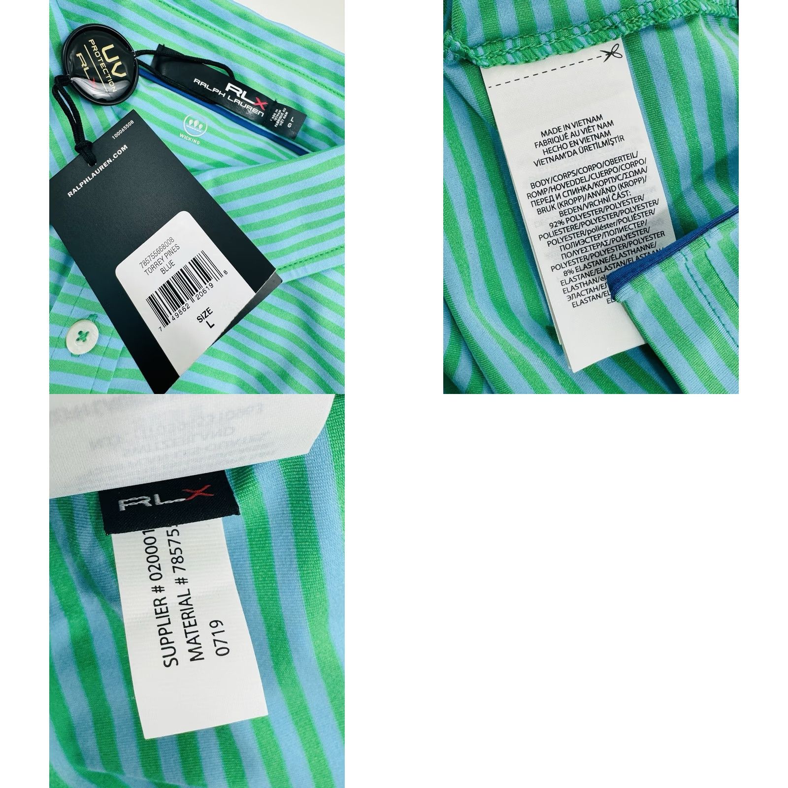 Ralph Lauren Ralph Lauren Polo Golf Shirt - RLX Striped UV / Wicking, Golf Polo, Blue / Green, L, Men Size US L / EU 52-54 / 3 - 8 Thumbnail