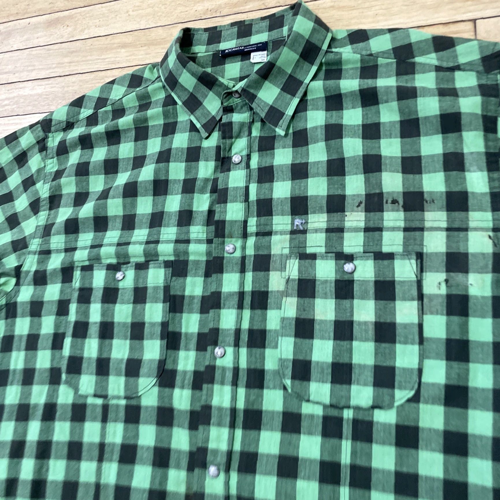 Rocawear VINTAGE Rocawear Shirt Men 3XL Plaid Distressed Green Black Snap Button-Up Short Sleeve Collared 90s Grunge Hip Hop Size US XXL / EU 58 / 5 - 5 Thumbnail