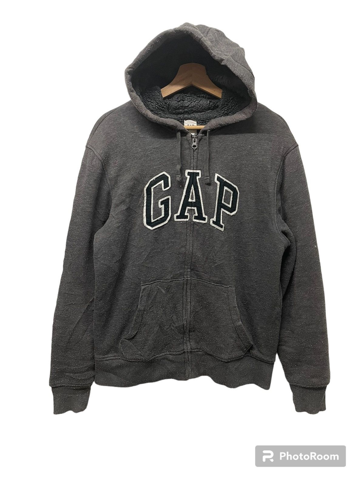 RARE!! GAP SPELLOUT BIG LOGO SHERPA ZIPPER HOODIE JACKET