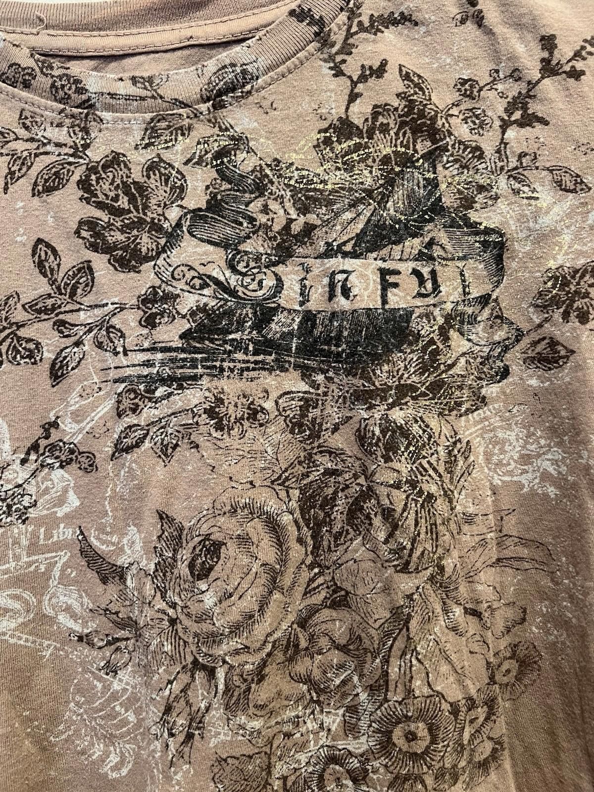 Other Sinful Brown Floral Winged Cross Graphic T-Shirt Y2K Gothic Size S / US 4 / IT 40 - 4 Thumbnail