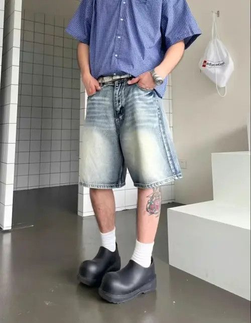 Japanese Brand × Jean Blue washed vintage distressed denim shorts y2k Size US 32 / EU 48 - 2 Thumbnail