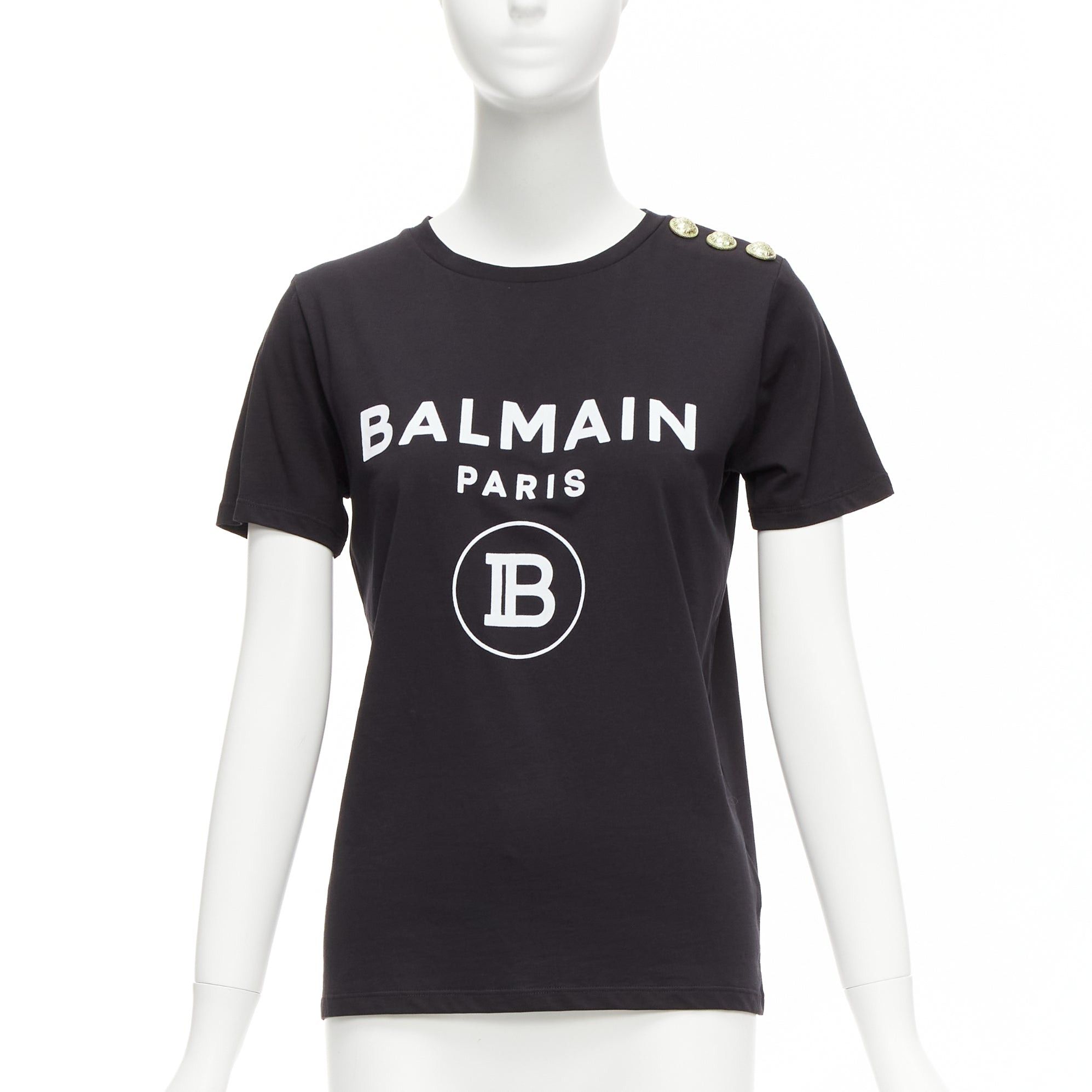 Balmain BALMAIN black white B logo gold military buttons tshirt FR34 XXS Size XS / US 0-2 / IT 36-38 - 1 Thumbnail