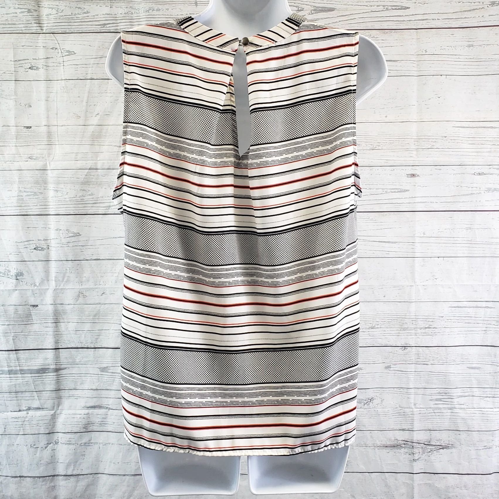 Vintage Papermoon Womens Blouse Size L Red White Stripe Sleeveless Keyhole Round Neck Top Shirts Shirt Size L / US 10 / IT 46 - 4 Thumbnail