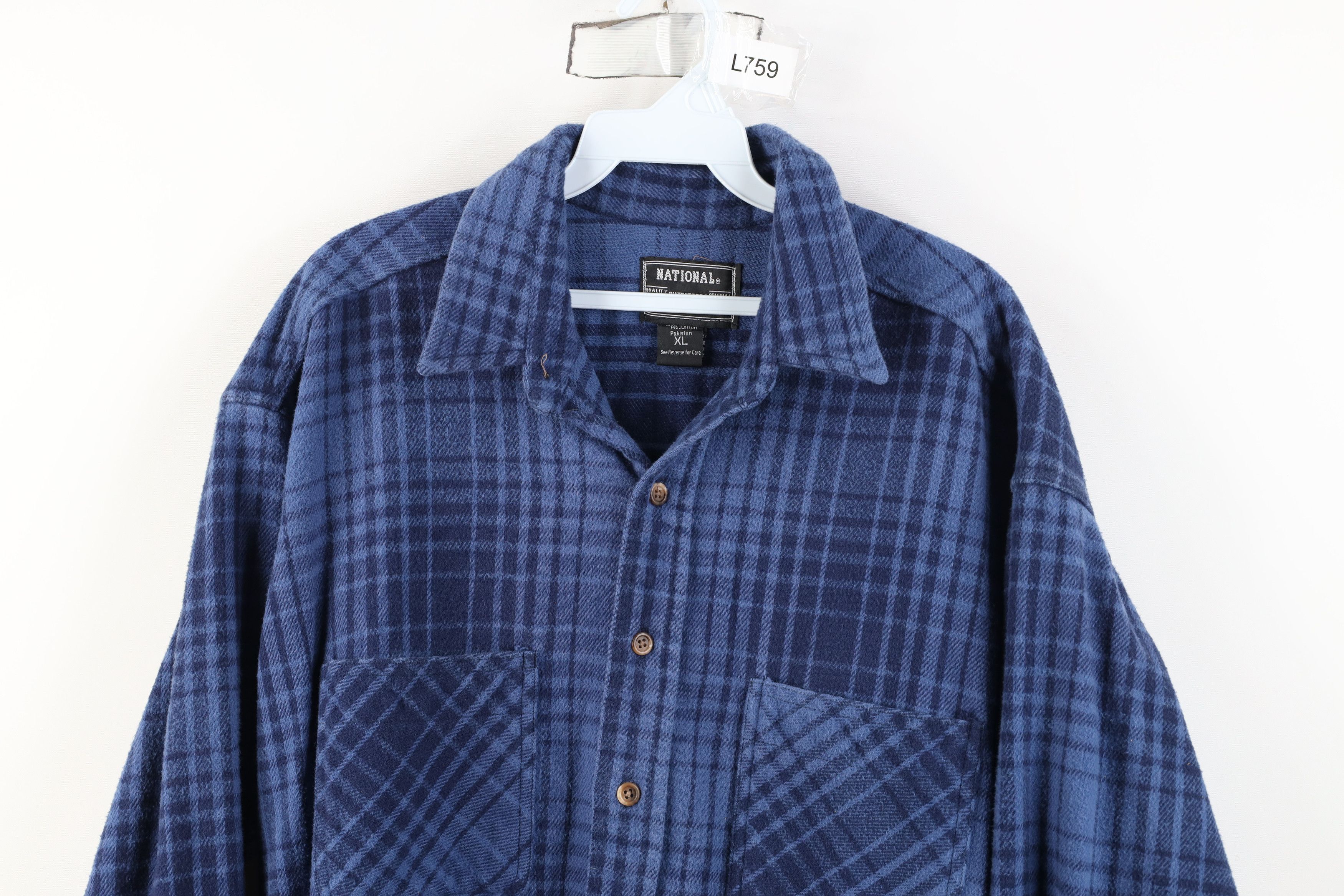 Vintage Vintage 90s Streetwear Heavyweight Button Shirt Blue Plaid Size US XL / EU 56 / 4 - 2 Thumbnail