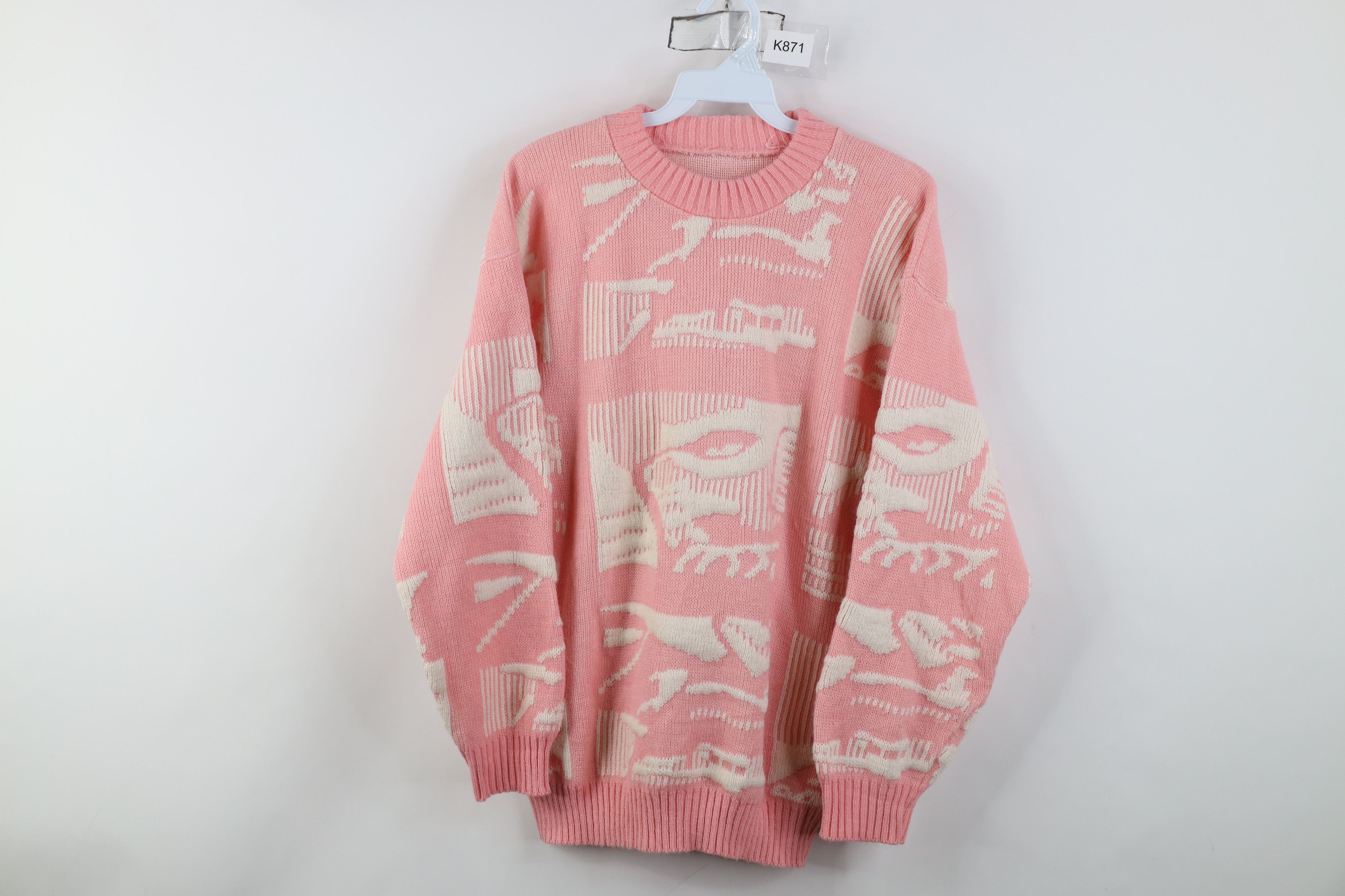 Vintage Vintage 90s Streetwear Ribbed Knit Crewneck Sweater Pink Size M / US 6-8 / IT 42-44 - 1 Thumbnail