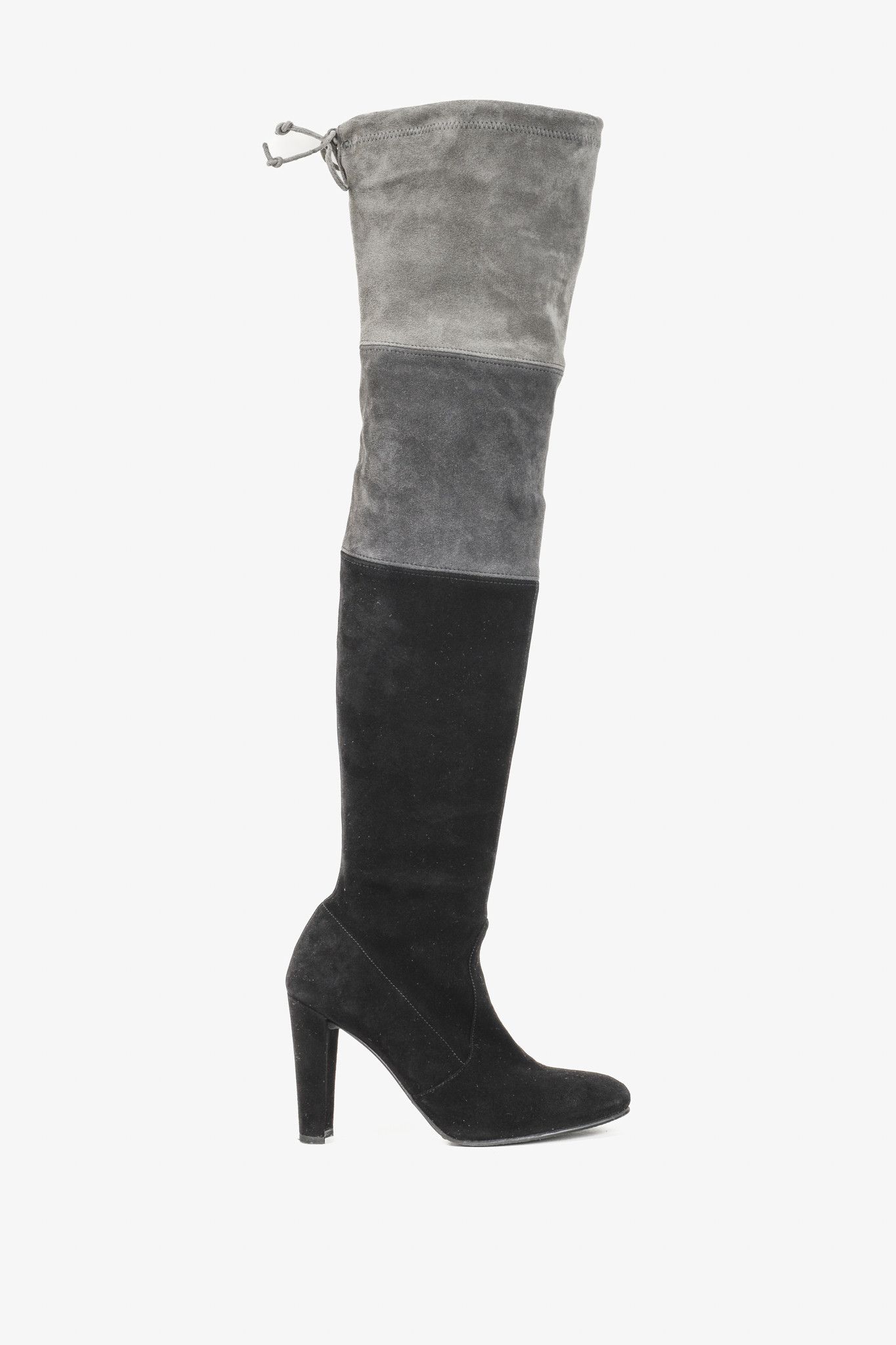 Stuart Weitzman Stuart Weitzman Black Greys Block Suede Thigh High Boots Size US 6 / IT 36 - 1 Thumbnail